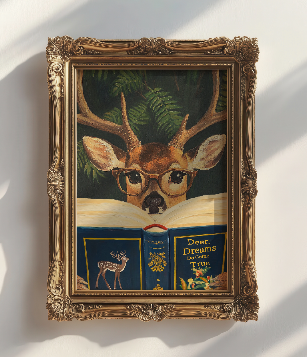 Funny Deer Reading Book Art Print – Motivational Wall Decor, Literary Animal Illustration, Book Lover Gift, Cozy Reading Nook Art
