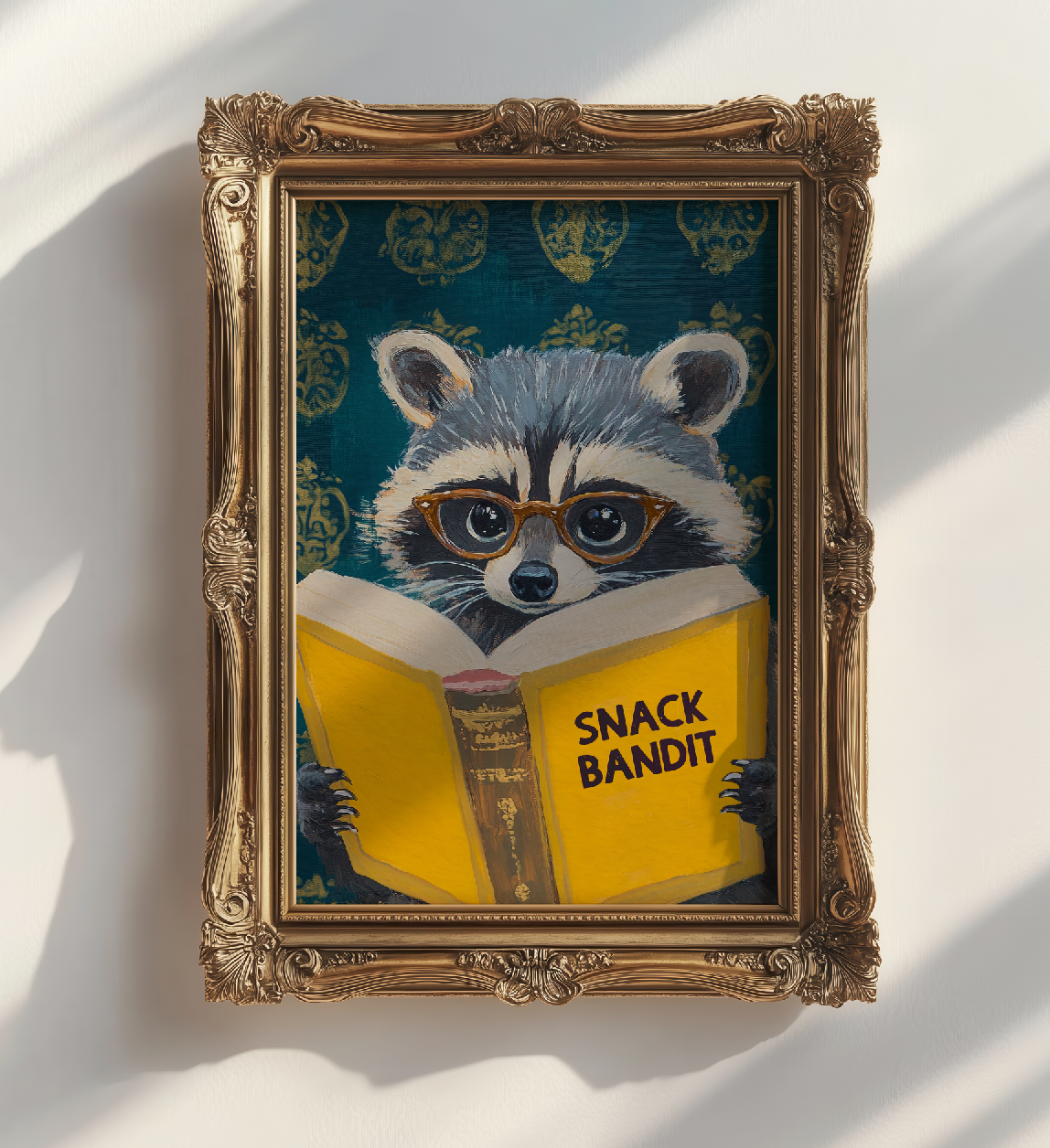 Raccoon Reading Book Art Print – Motivational Wall Decor, Literary Animal Illustration, Funny Raccoon Print, Cozy Reading Nook Art