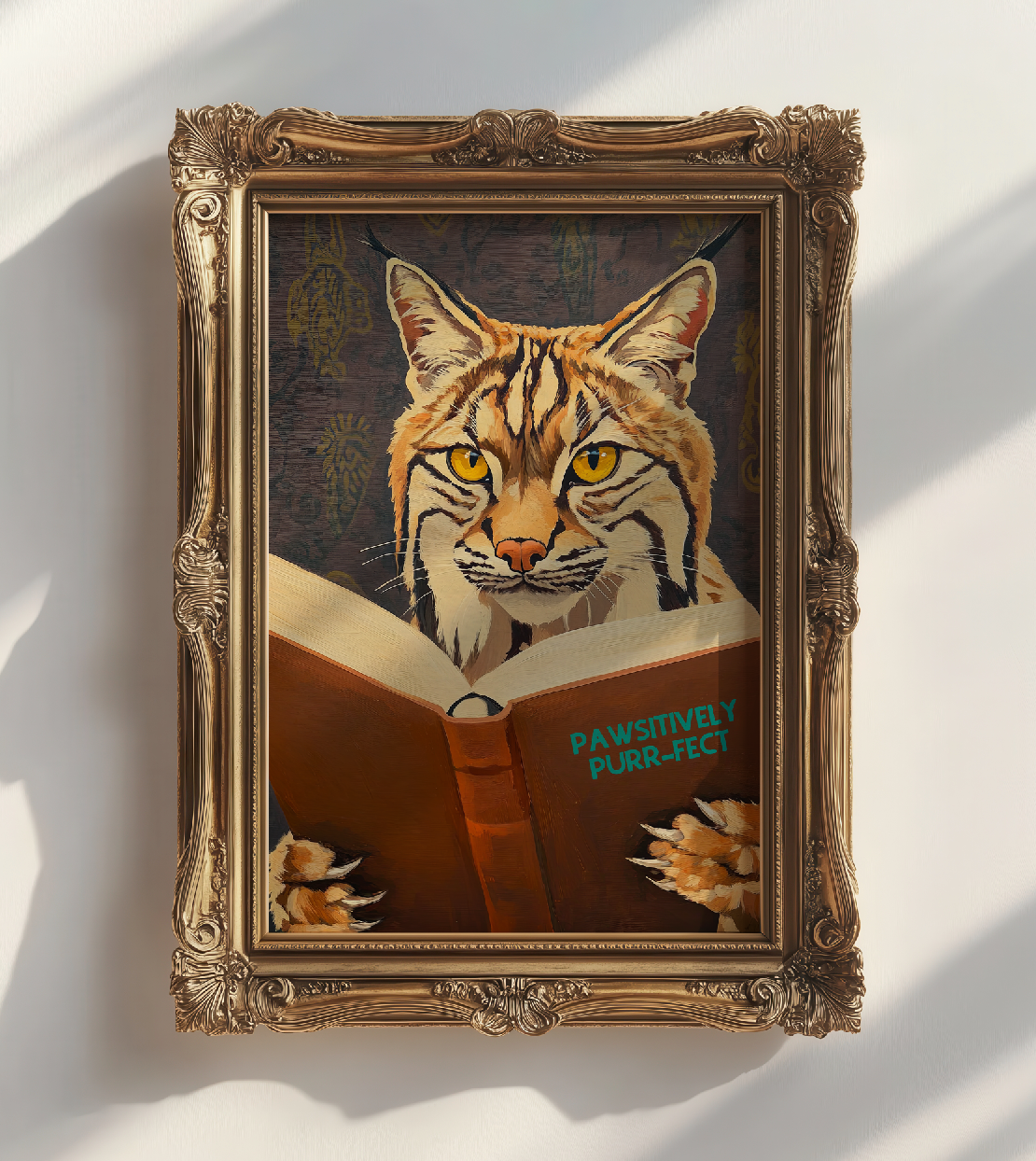 Whimsical Bobcat Reading Book Art Print - Literary Animal Wall Decor for Book Lovers and Cozy Nooks
