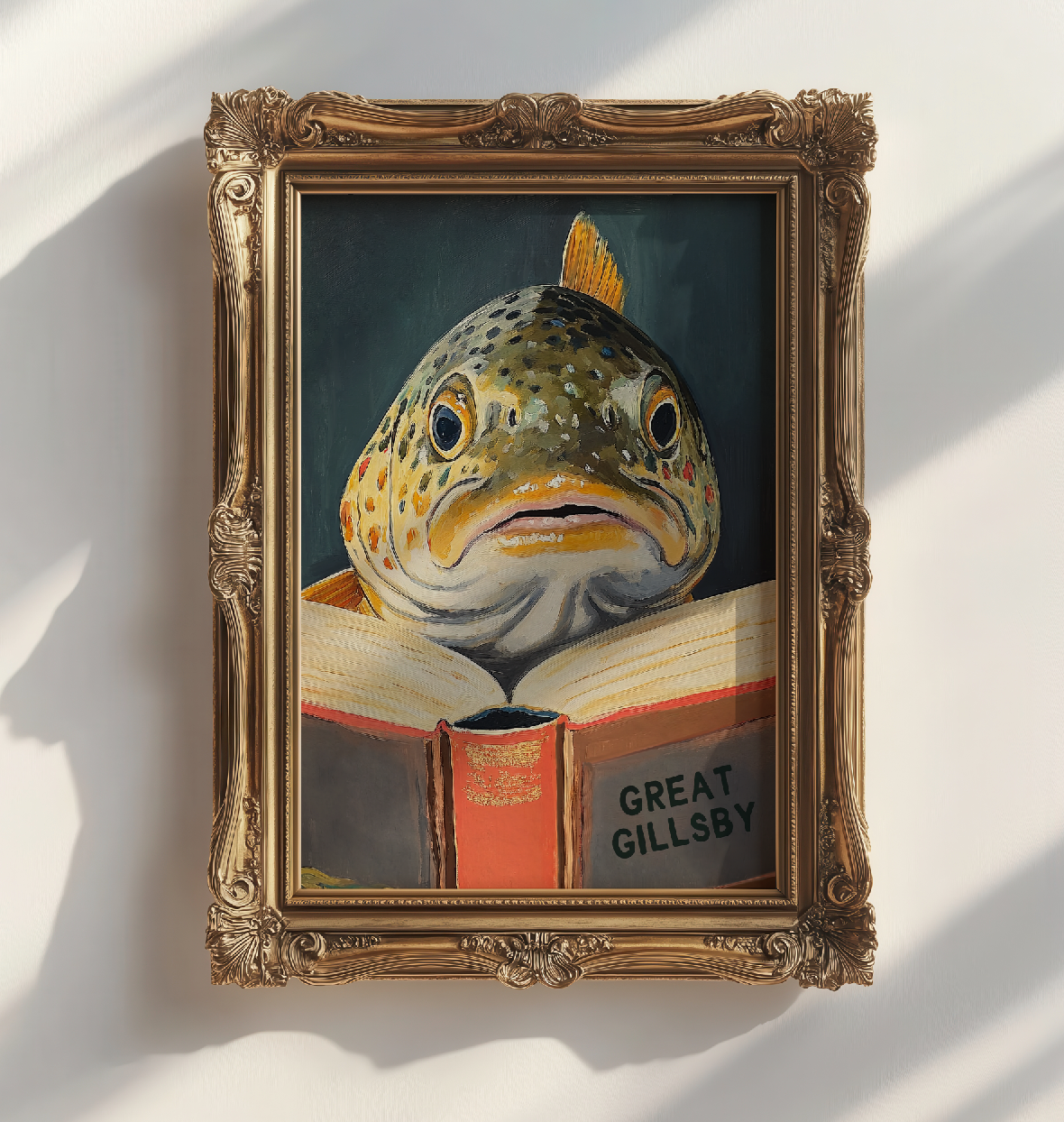 Funny Fish Book Lovers Wall Art – Literary Animal Illustration, Motivational Quote, Bookish Decor, Cute Fish Print, Reading Nook Art