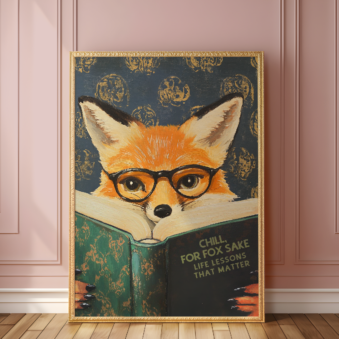 Funny Fox Reading Book Art Print – Literary Animal Wall Decor, Motivational Quote, Book Lover Gift, Cozy Reading Nook Art