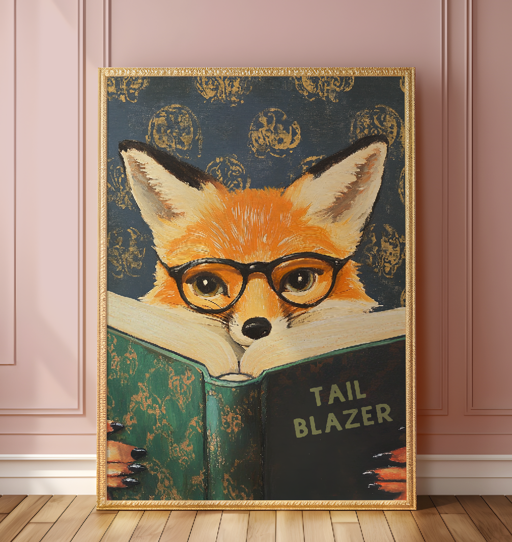 Whimsical Fox Reading Book Art Print - Motivational Literary Wall Decor for Cozy Nooks