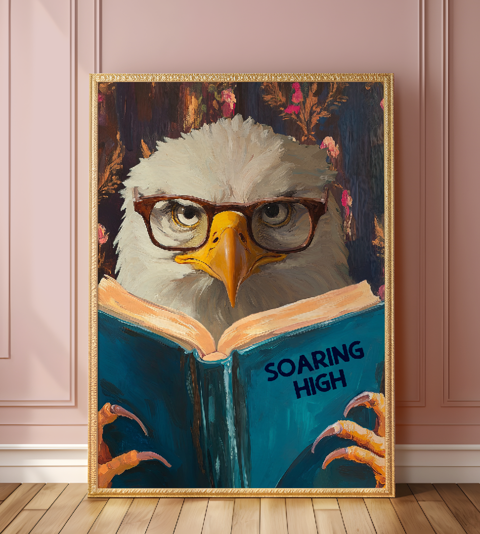 Humorous Eagle Reading Book Art Print