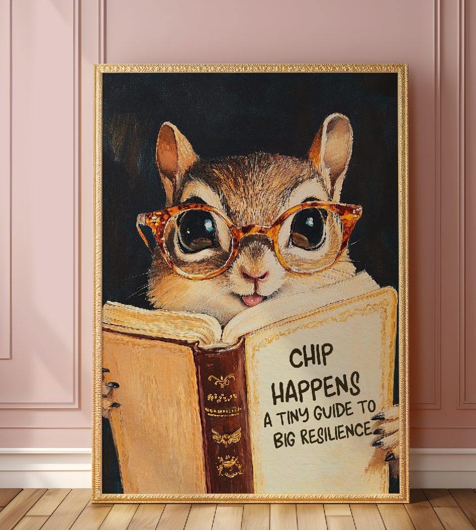 Whimsical Chipmunk Reading Book Art Print – Literary Animal Wall Decor, Cute Chipmunk Illustration, Book Lover Gift, Cozy Reading Nook Art