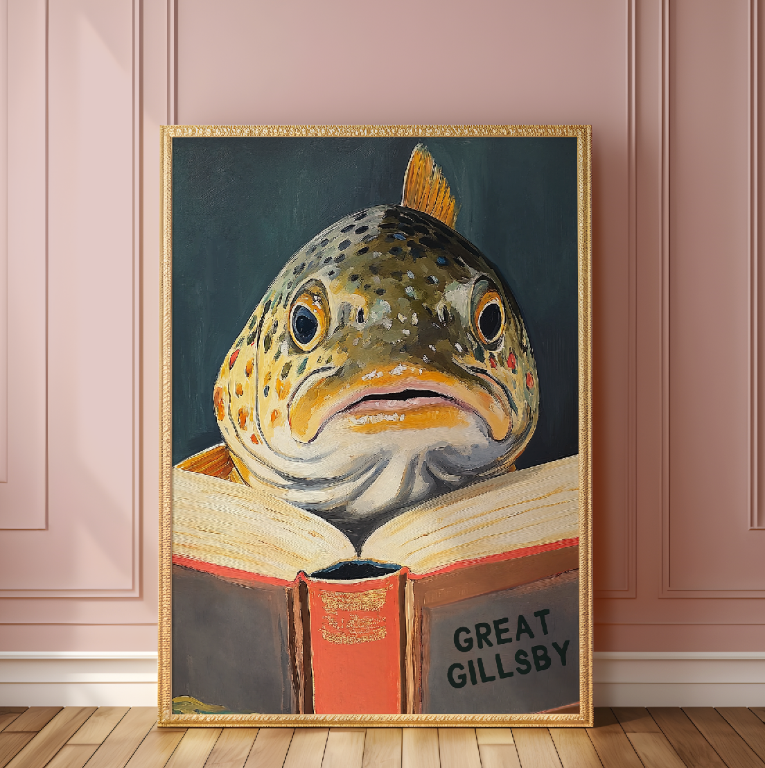 Funny Fish Book Lovers Wall Art – Literary Animal Illustration, Motivational Quote, Bookish Decor, Cute Fish Print, Reading Nook Art