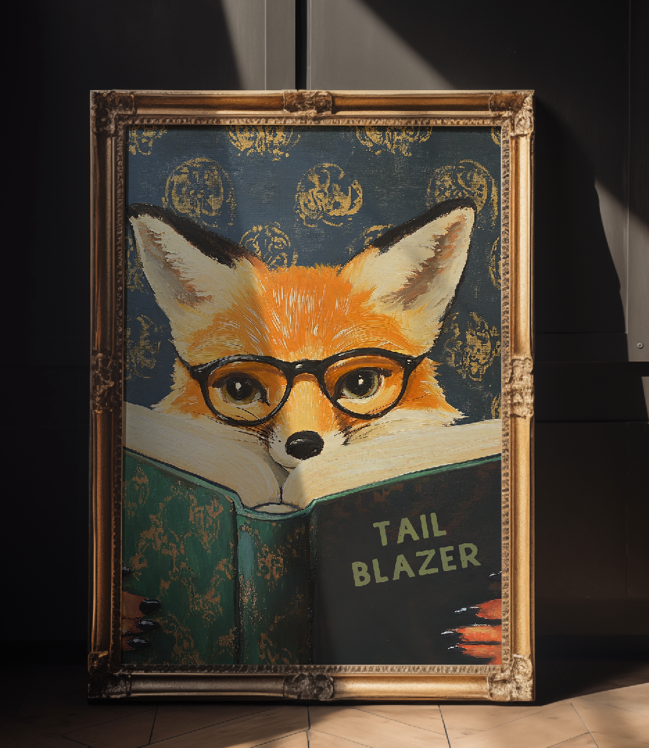 Whimsical Fox Reading Book Art Print - Motivational Literary Wall Decor for Cozy Nooks