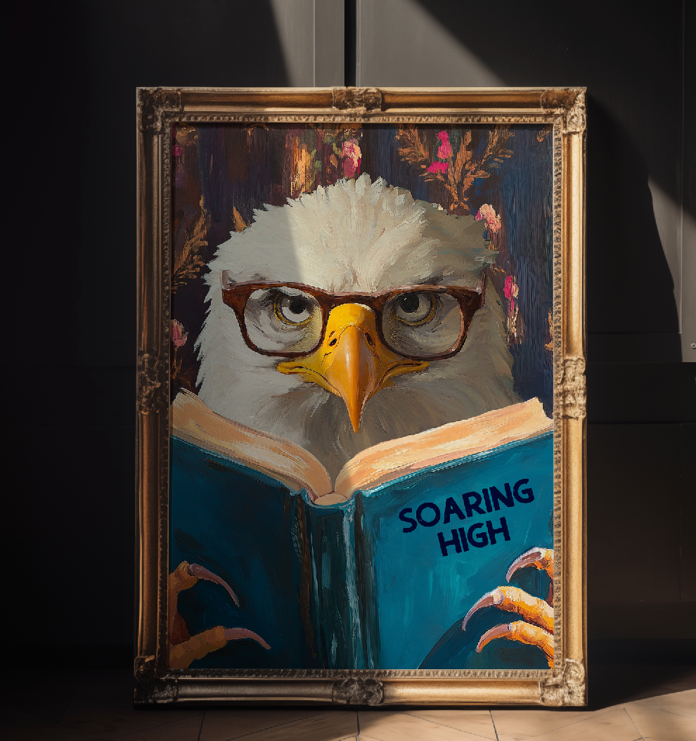 Humorous Eagle Reading Book Art Print