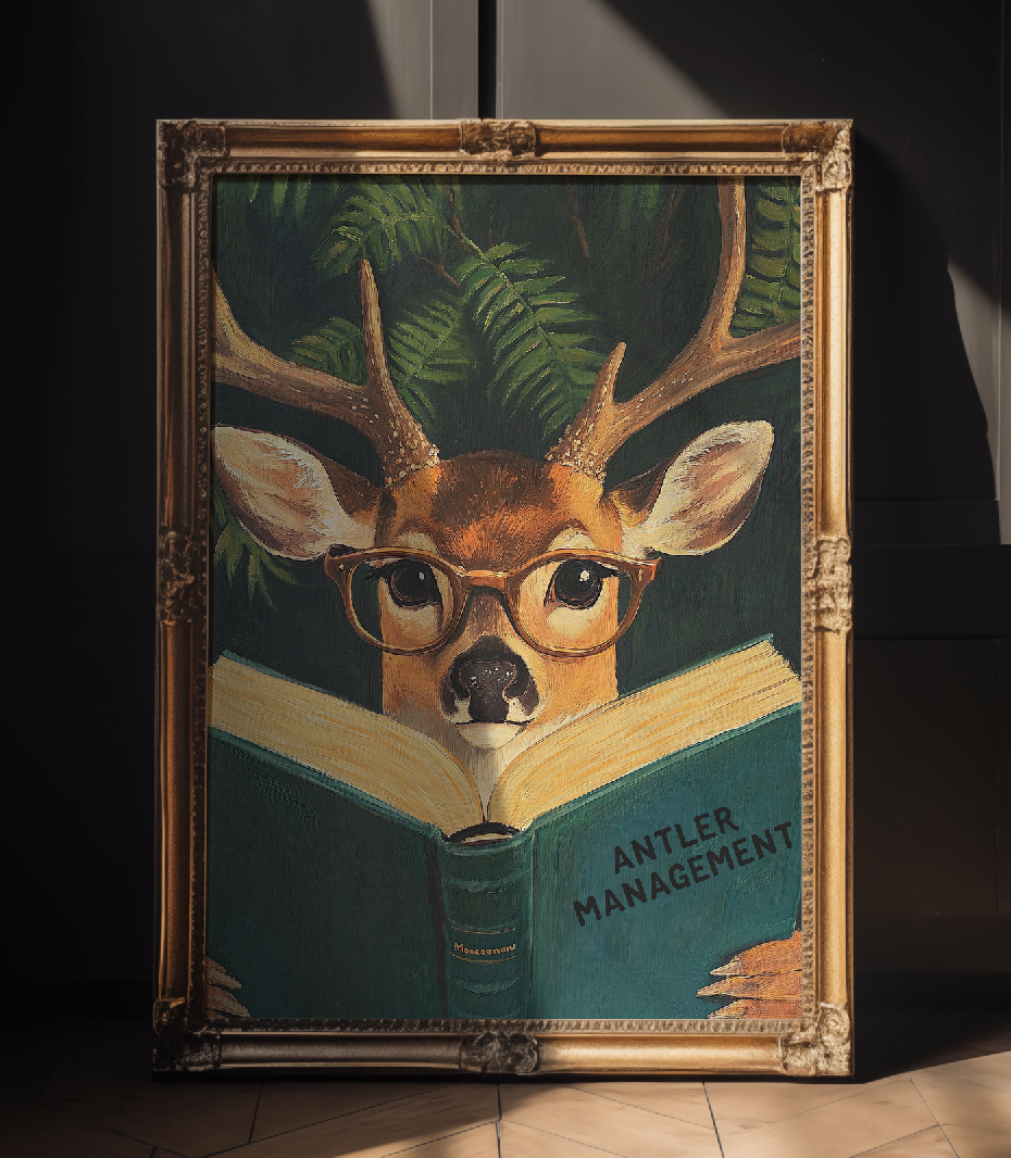 Deer Book Lovers Funny Wall Art Print – Motivational Animal Illustration, Literary Decor, Cute Deer Print, Cozy Reading Nook Art