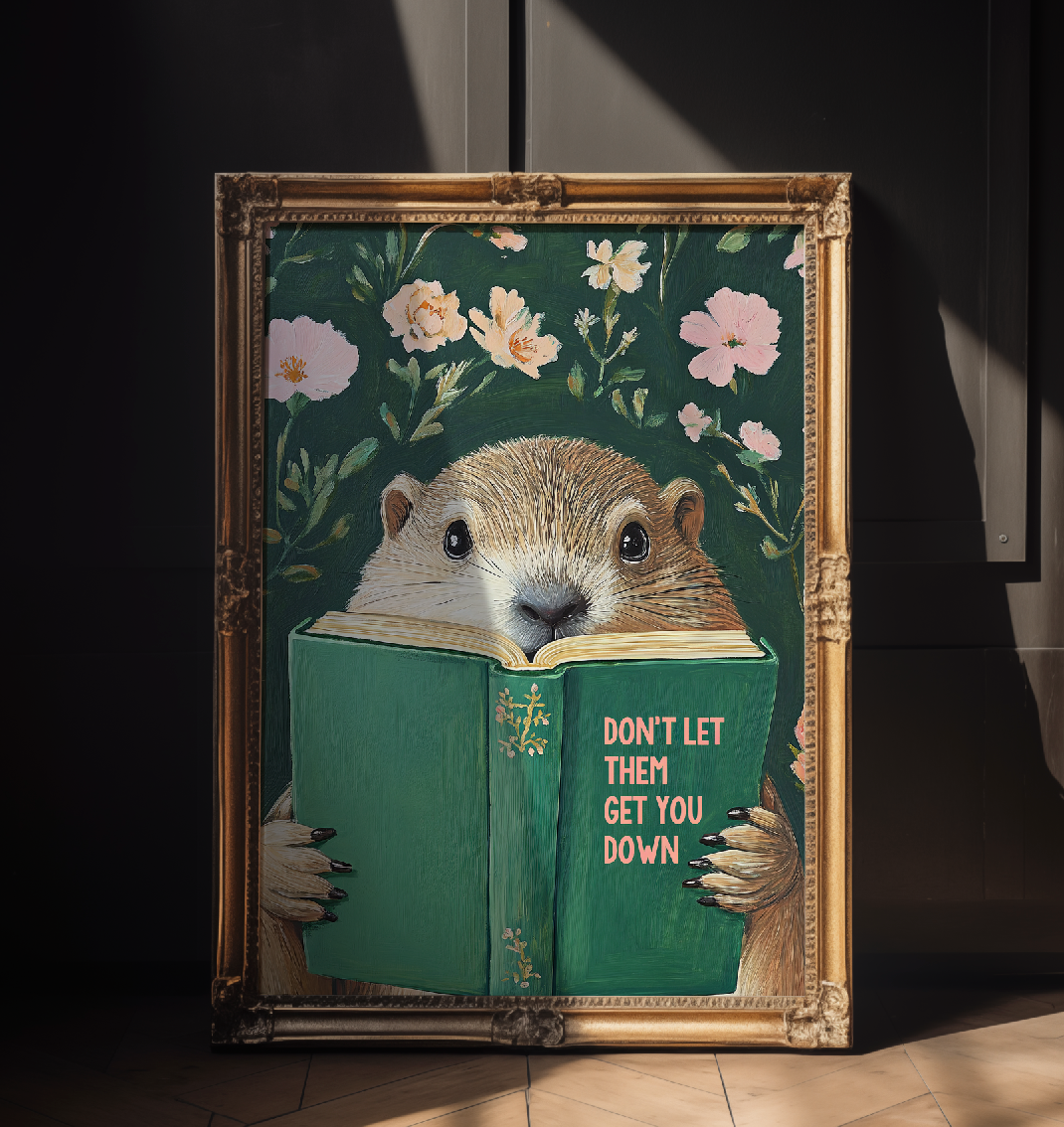 Whimsical Groundhog Reading Book Art Print - Literary Animal Wall Decor for Cozy Reading Nook RebelMod