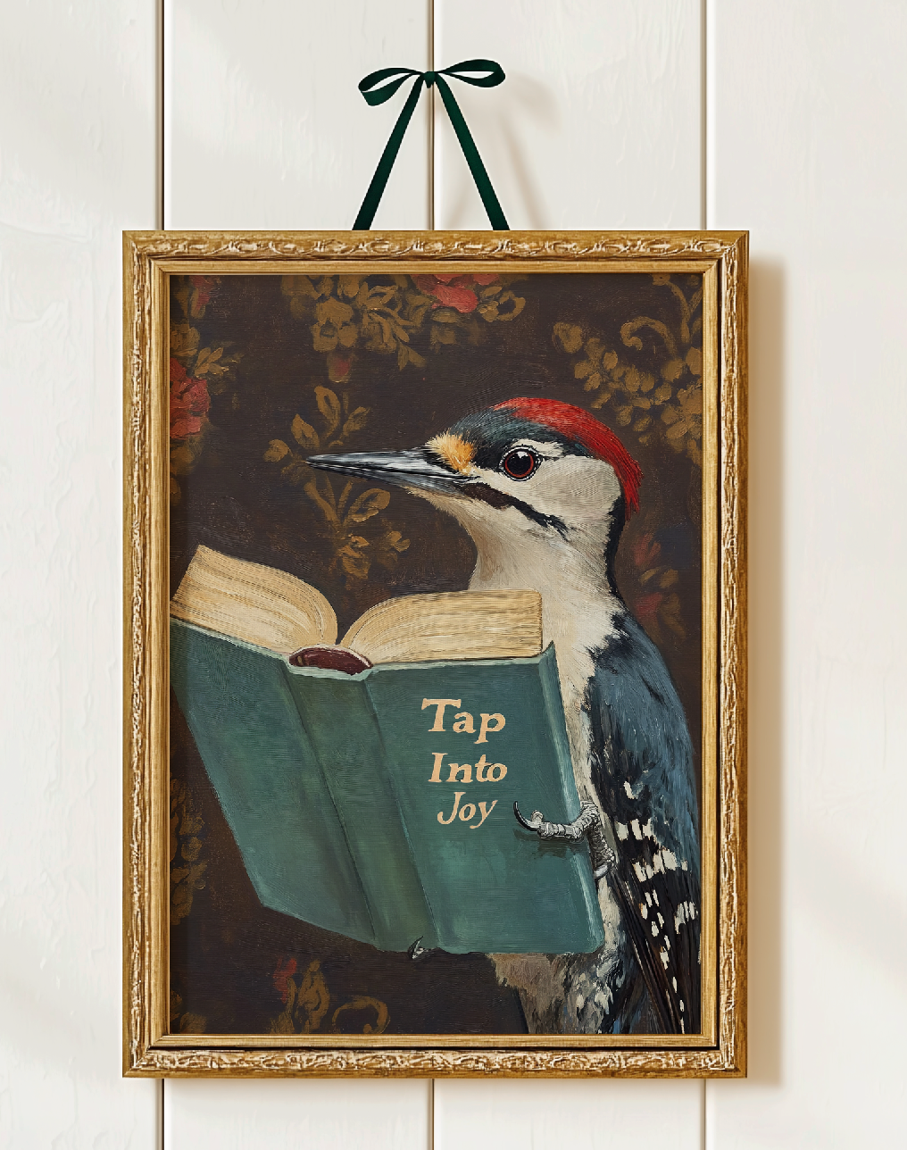 Woodpecker Reading Book Art Print – Motivational Wall Decor, Funny Animal Illustration, Literary Bird Art, Nature Lover Gift