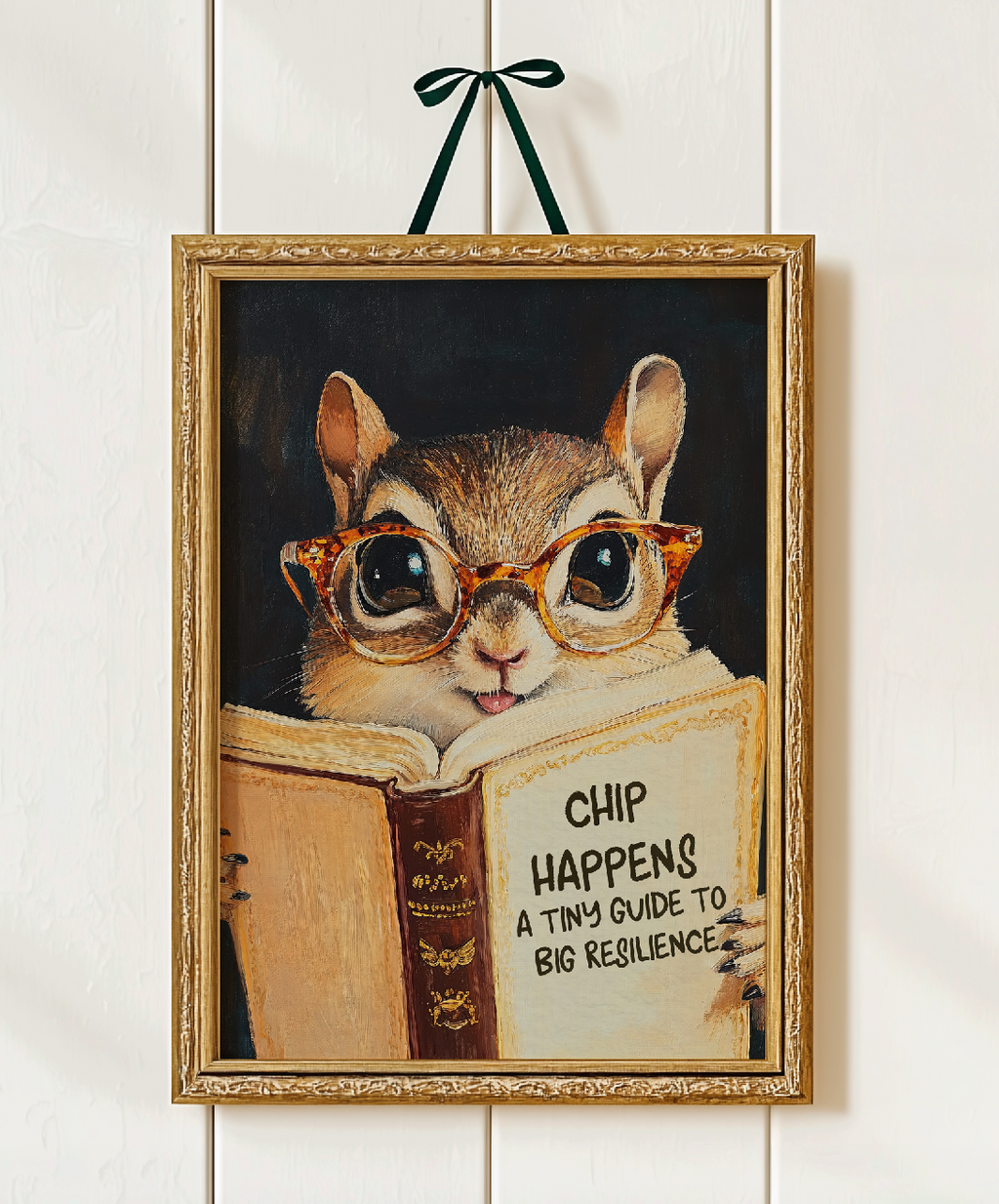Whimsical Chipmunk Reading Book Art Print – Literary Animal Wall Decor, Cute Chipmunk Illustration, Book Lover Gift, Cozy Reading Nook Art