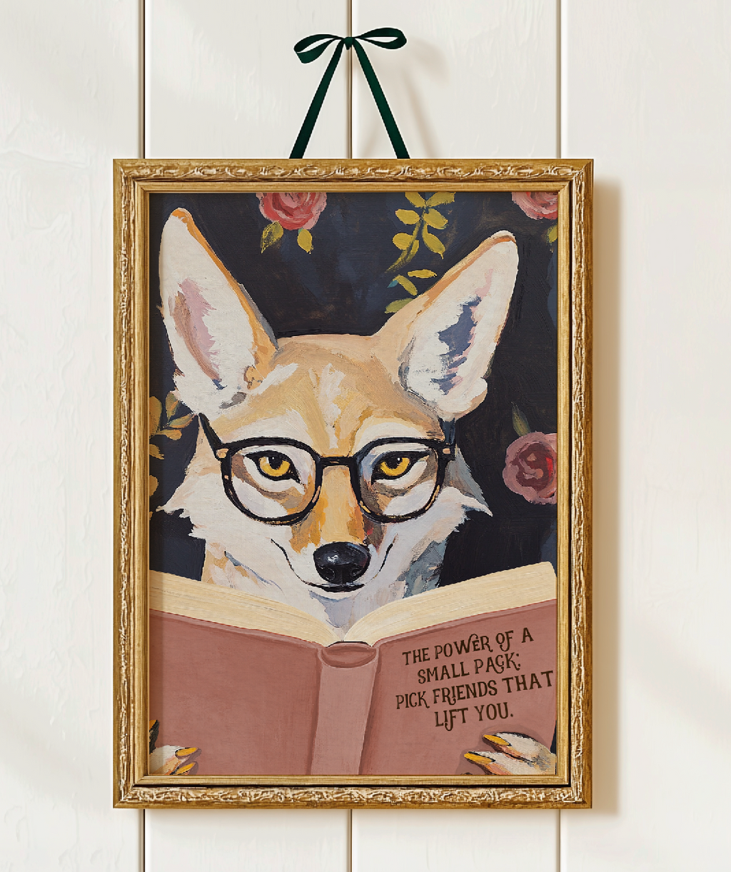 Coyote Reading Book Art Print – Literary Animal Wall Decor, Motivational Quote, Book Lover Gift, Cozy Reading Nook Art