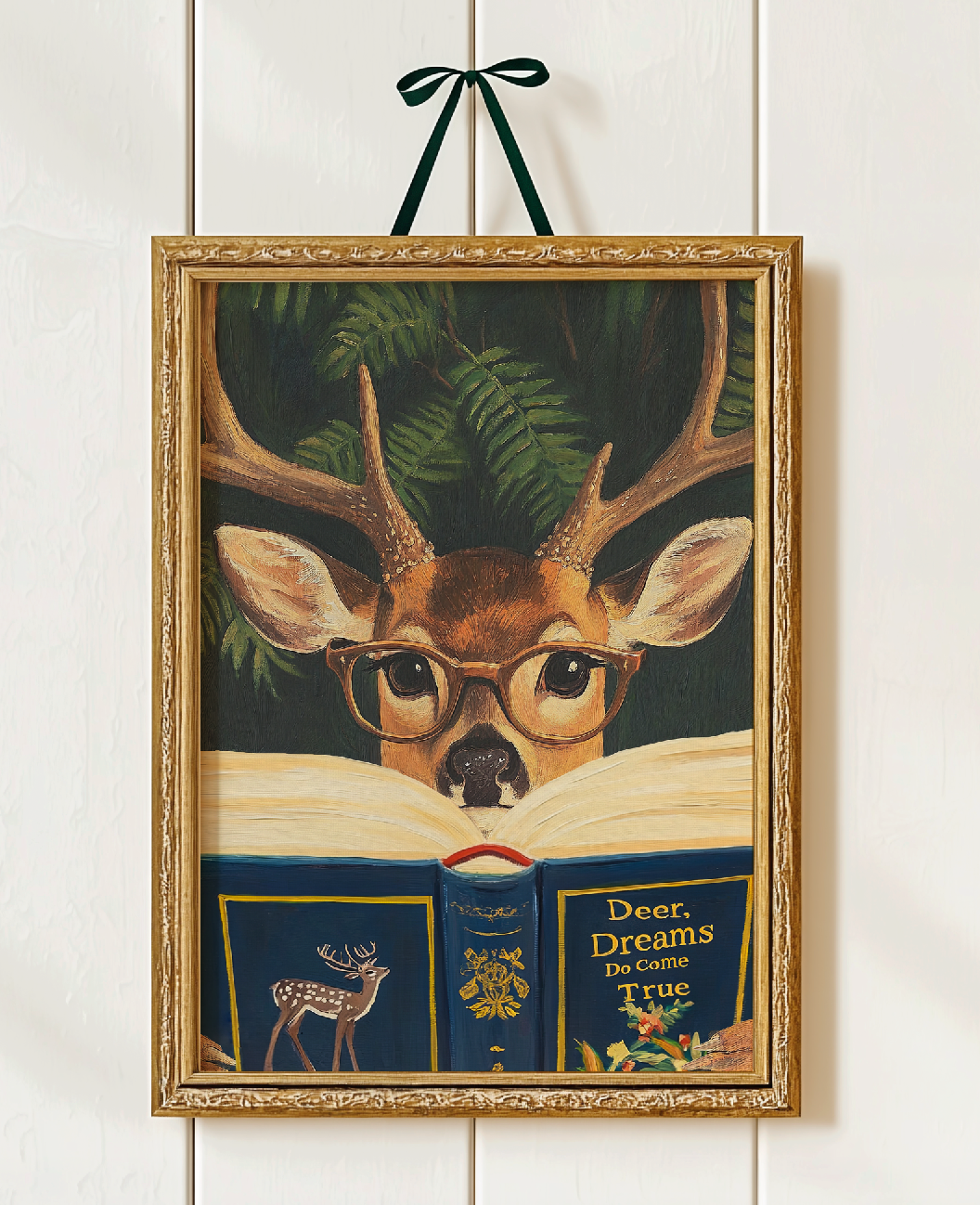 Funny Deer Reading Book Art Print – Motivational Wall Decor, Literary Animal Illustration, Book Lover Gift, Cozy Reading Nook Art