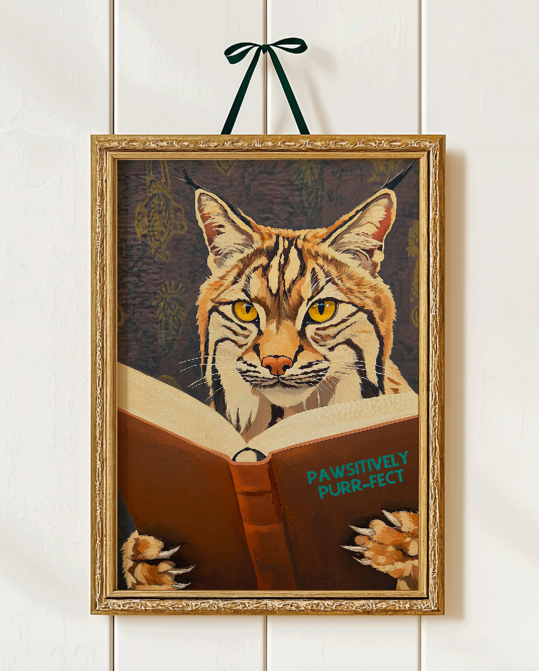 Whimsical Bobcat Reading Book Art Print - Literary Animal Wall Decor for Book Lovers and Cozy Nooks