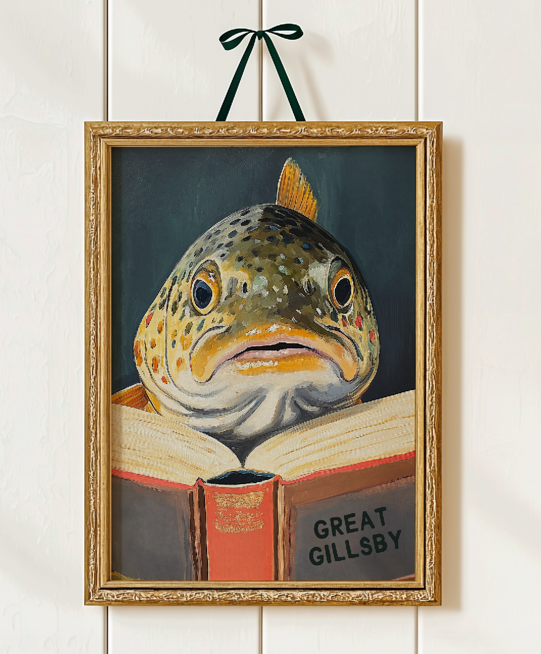 Funny Fish Book Lovers Wall Art – Literary Animal Illustration, Motivational Quote, Bookish Decor, Cute Fish Print, Reading Nook Art