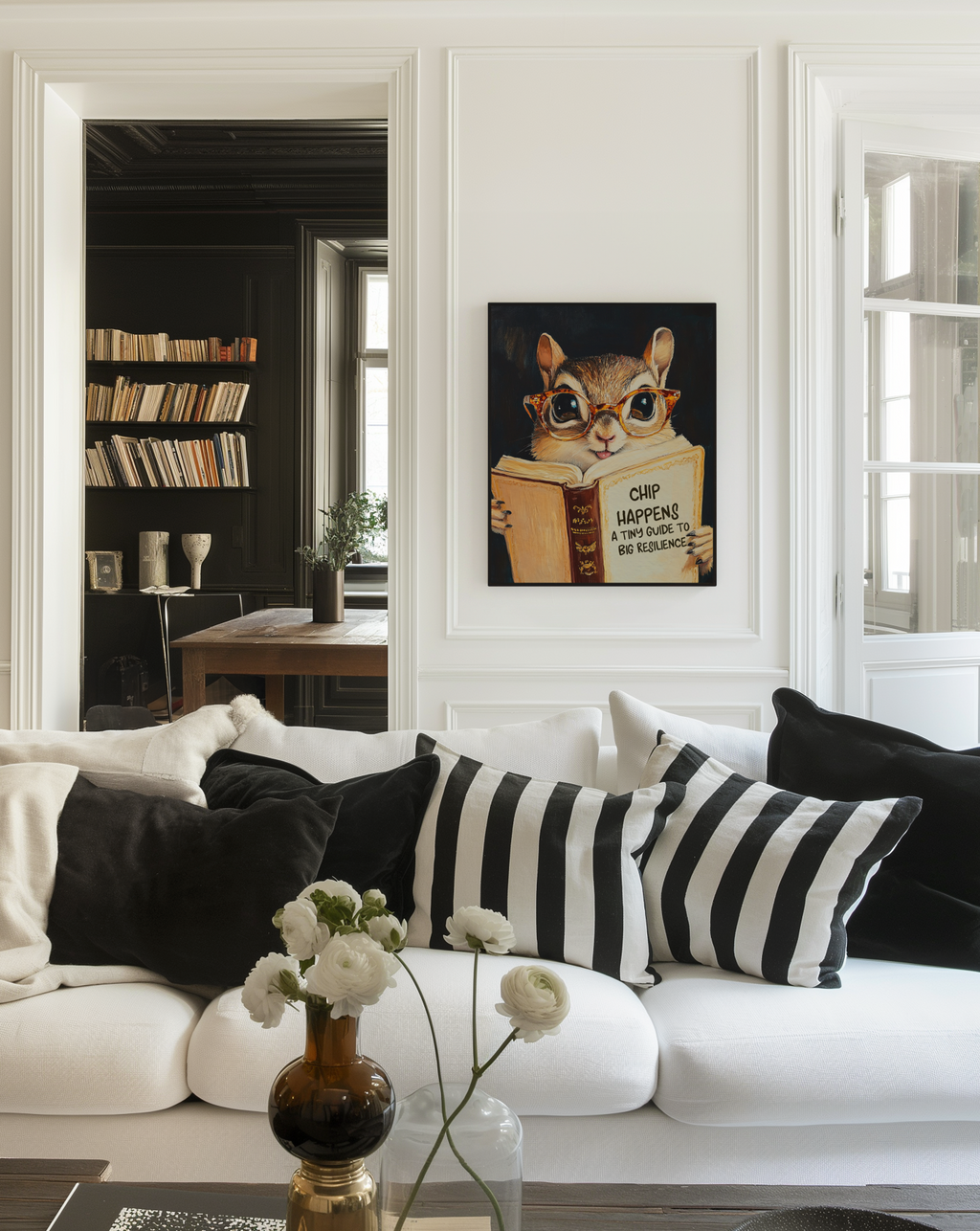 Whimsical Chipmunk Reading Book Art Print – Literary Animal Wall Decor, Cute Chipmunk Illustration, Book Lover Gift, Cozy Reading Nook Art