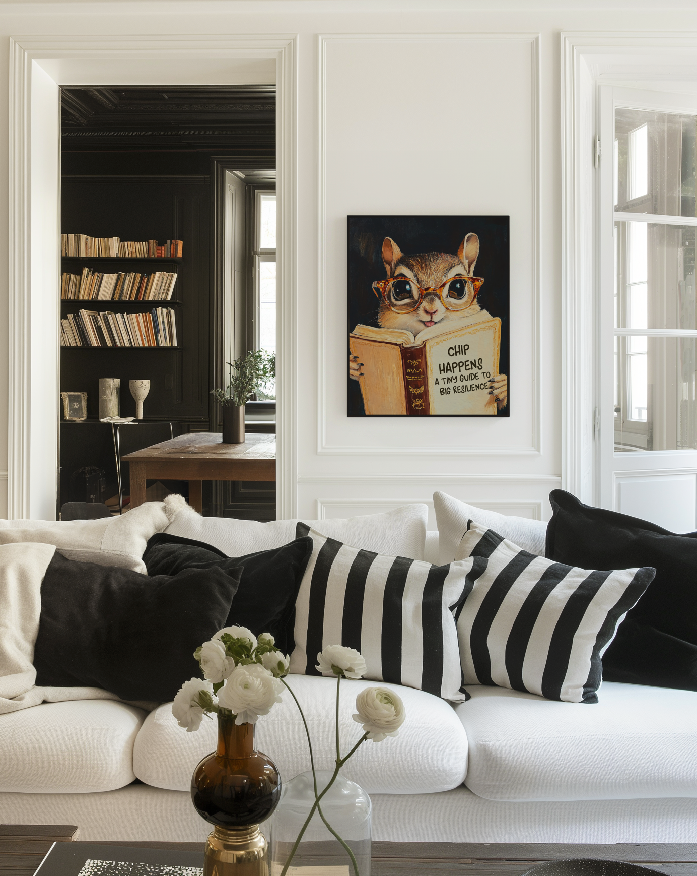 Whimsical Chipmunk Reading Book Art Print – Literary Animal Wall Decor, Cute Chipmunk Illustration, Book Lover Gift, Cozy Reading Nook Art