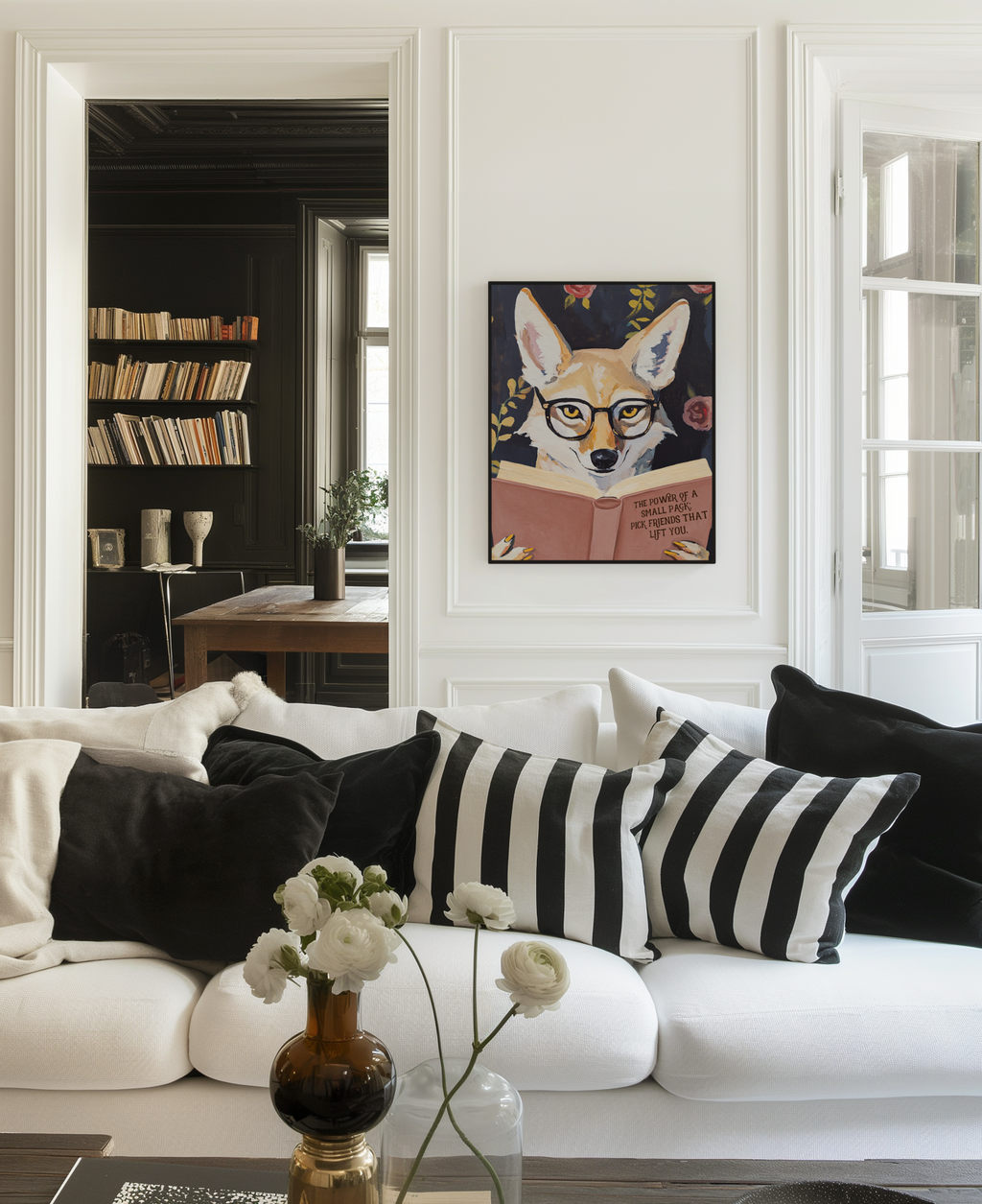 Coyote Reading Book Art Print – Literary Animal Wall Decor, Motivational Quote, Book Lover Gift, Cozy Reading Nook Art