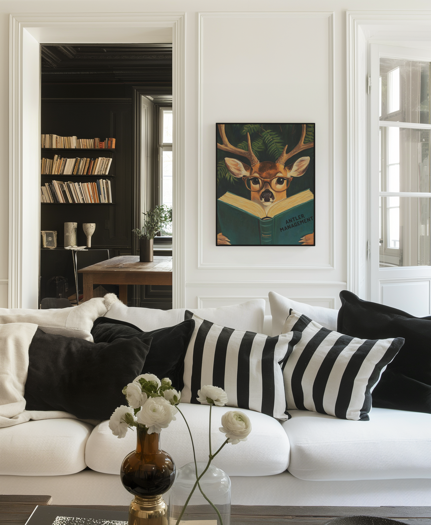 Deer Book Lovers Funny Wall Art Print – Motivational Animal Illustration, Literary Decor, Cute Deer Print, Cozy Reading Nook Art