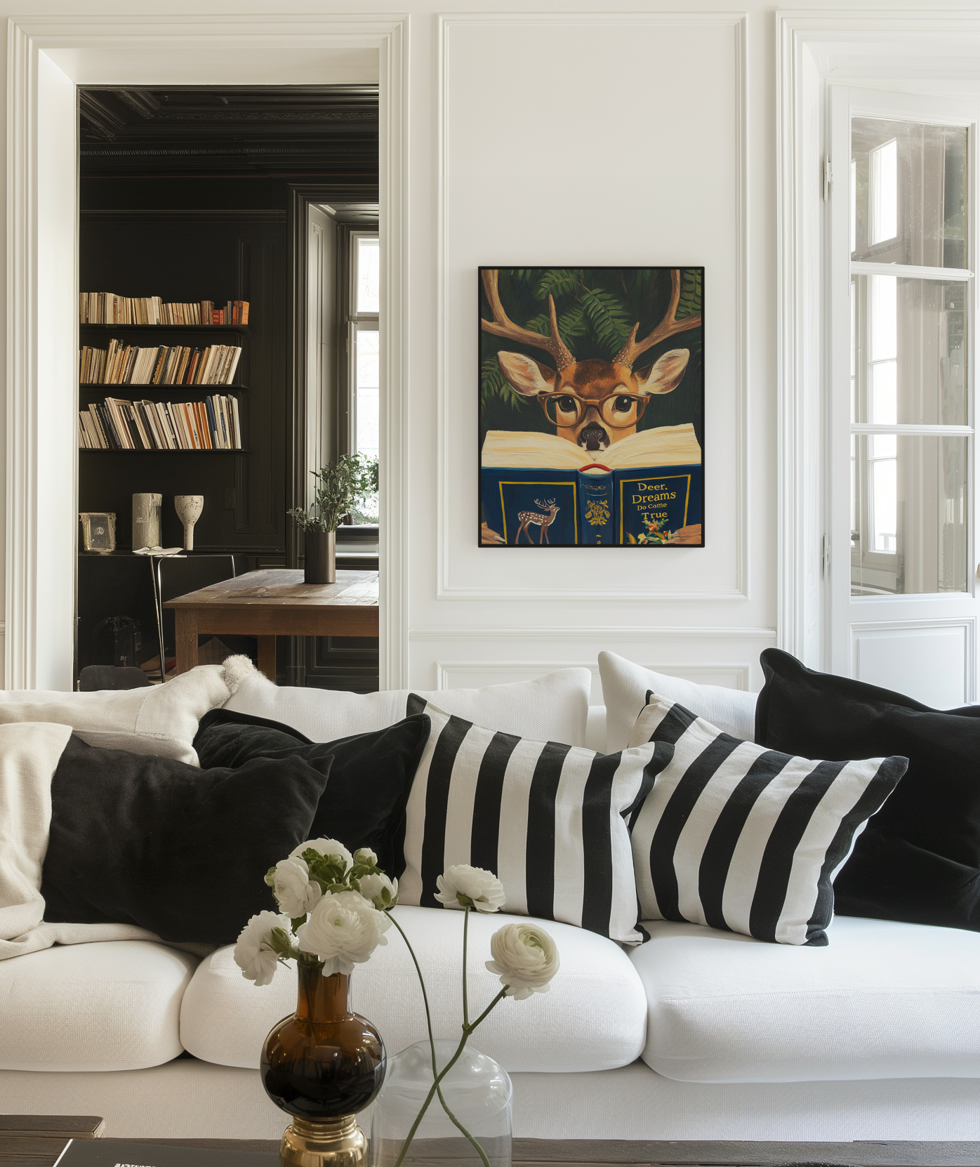 Funny Deer Reading Book Art Print – Motivational Wall Decor, Literary Animal Illustration, Book Lover Gift, Cozy Reading Nook Art