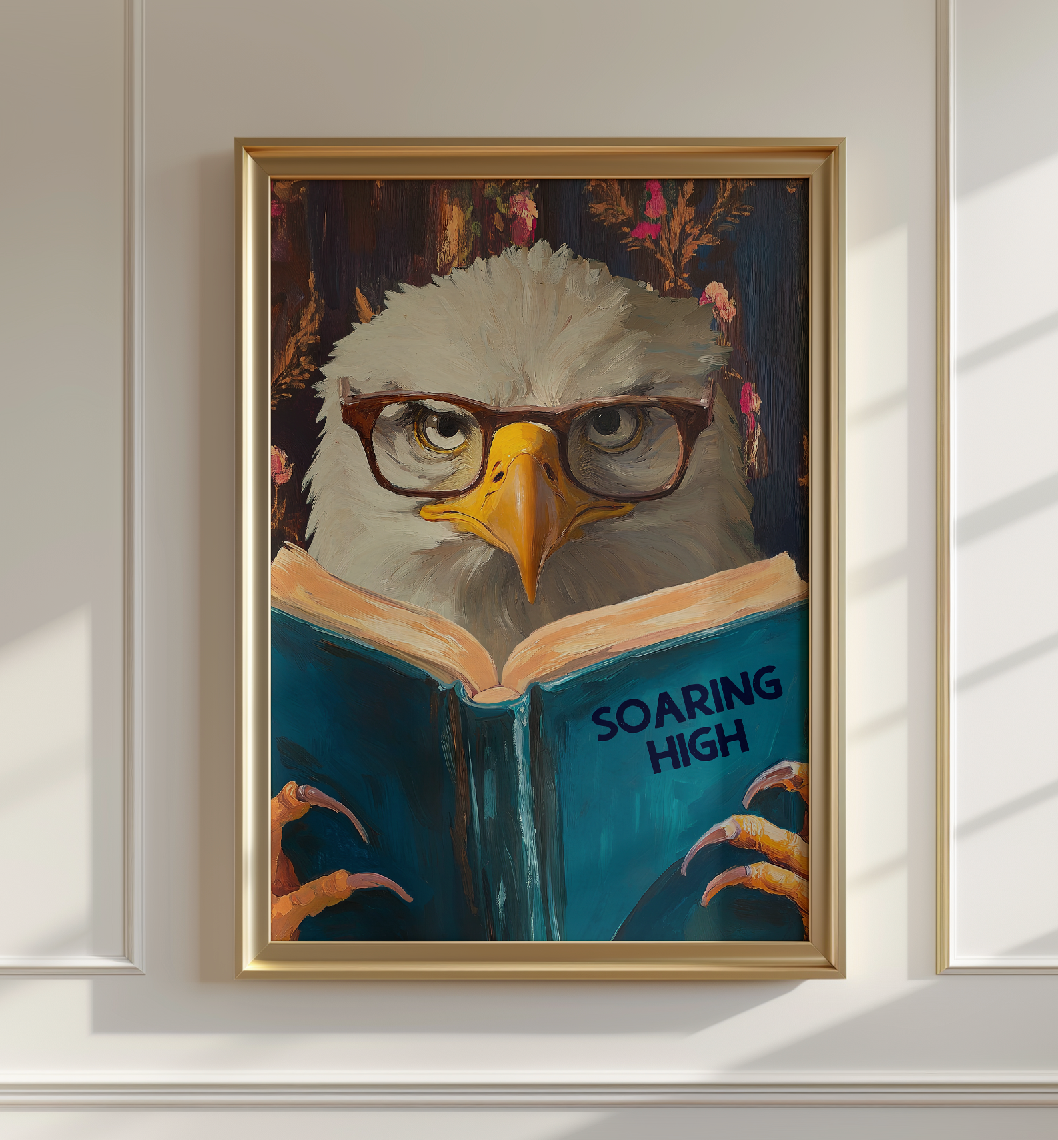 Humorous Eagle Reading Book Art Print
