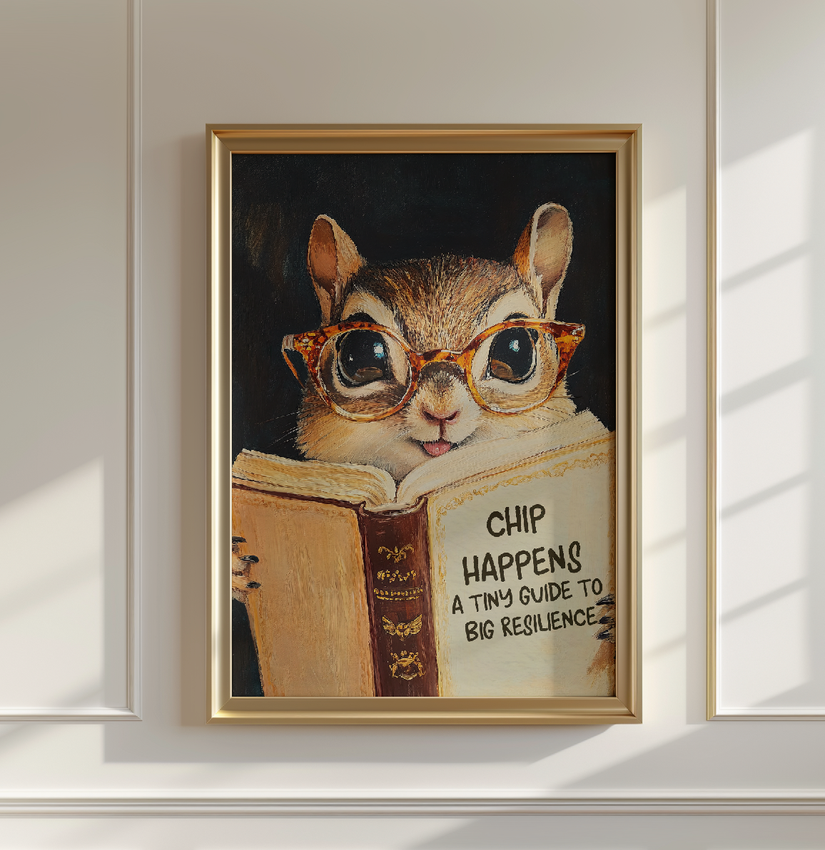 Whimsical Chipmunk Reading Book Art Print – Literary Animal Wall Decor, Cute Chipmunk Illustration, Book Lover Gift, Cozy Reading Nook Art