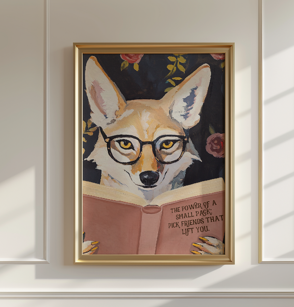 Coyote Reading Book Art Print – Literary Animal Wall Decor, Motivational Quote, Book Lover Gift, Cozy Reading Nook Art