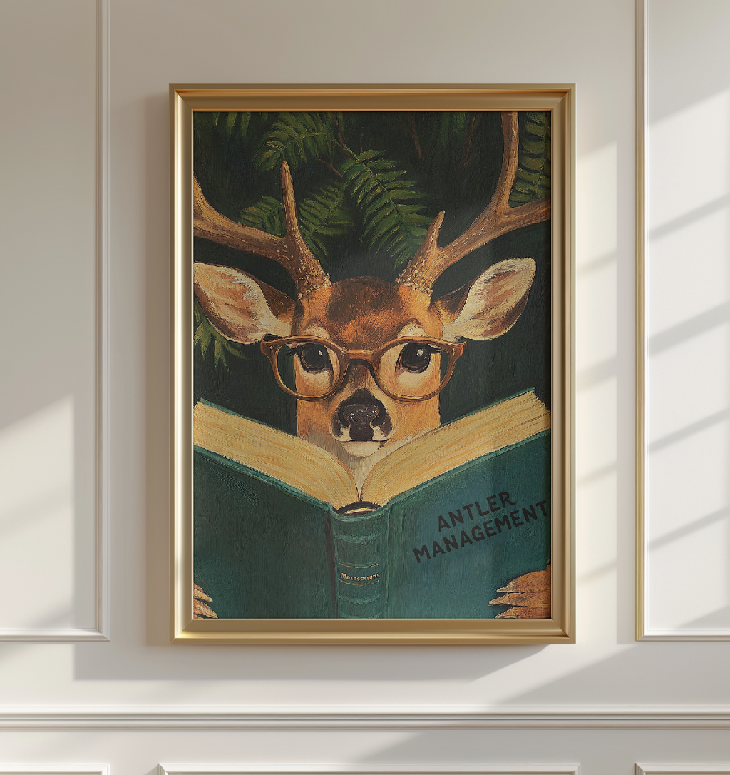 Deer Book Lovers Funny Wall Art Print – Motivational Animal Illustration, Literary Decor, Cute Deer Print, Cozy Reading Nook Art