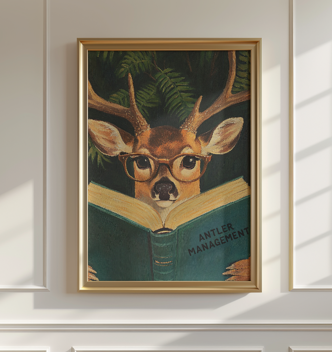 Deer Book Lovers Funny Wall Art Print – Motivational Animal Illustration, Literary Decor, Cute Deer Print, Cozy Reading Nook Art
