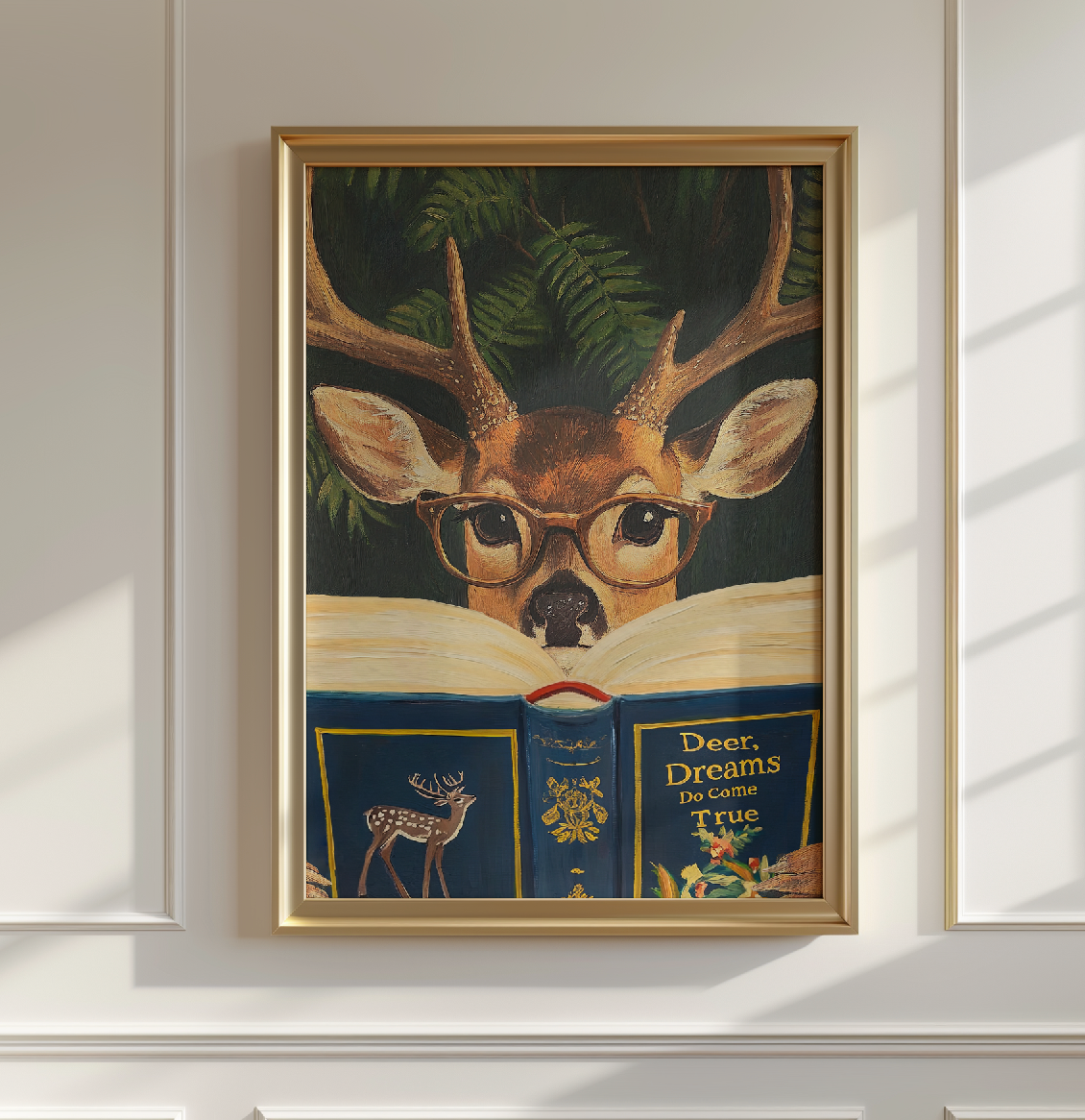 Funny Deer Reading Book Art Print – Motivational Wall Decor, Literary Animal Illustration, Book Lover Gift, Cozy Reading Nook Art