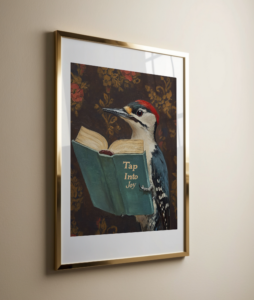 Woodpecker Reading Book Art Print – Motivational Wall Decor, Funny Animal Illustration, Literary Bird Art, Nature Lover Gift