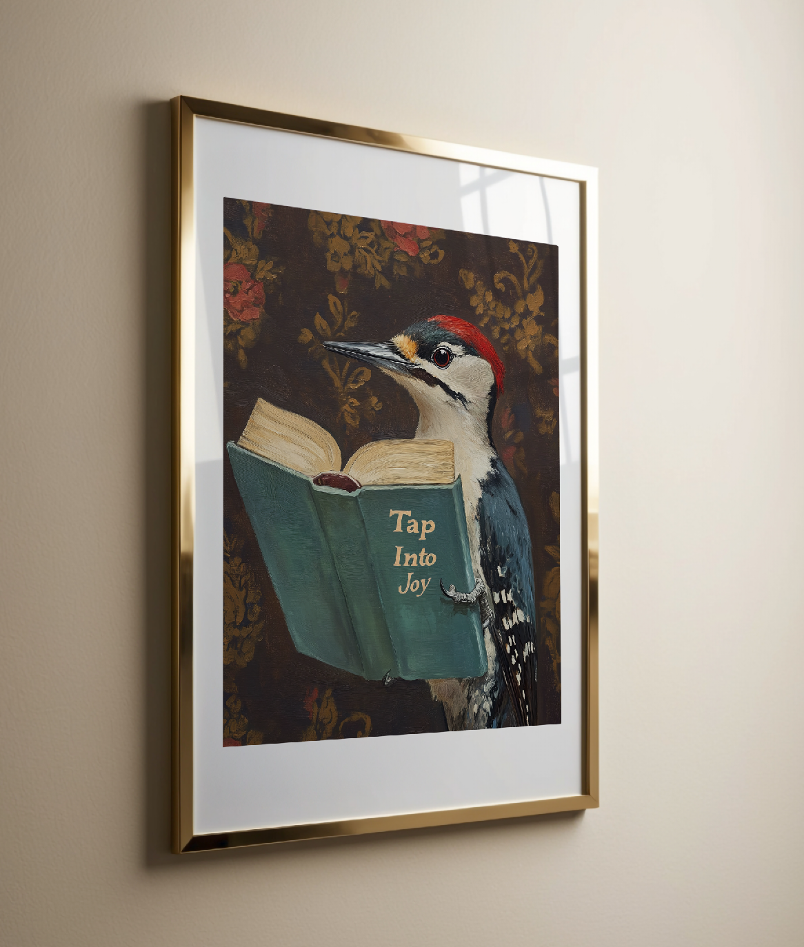 Woodpecker Reading Book Art Print – Motivational Wall Decor, Funny Animal Illustration, Literary Bird Art, Nature Lover Gift