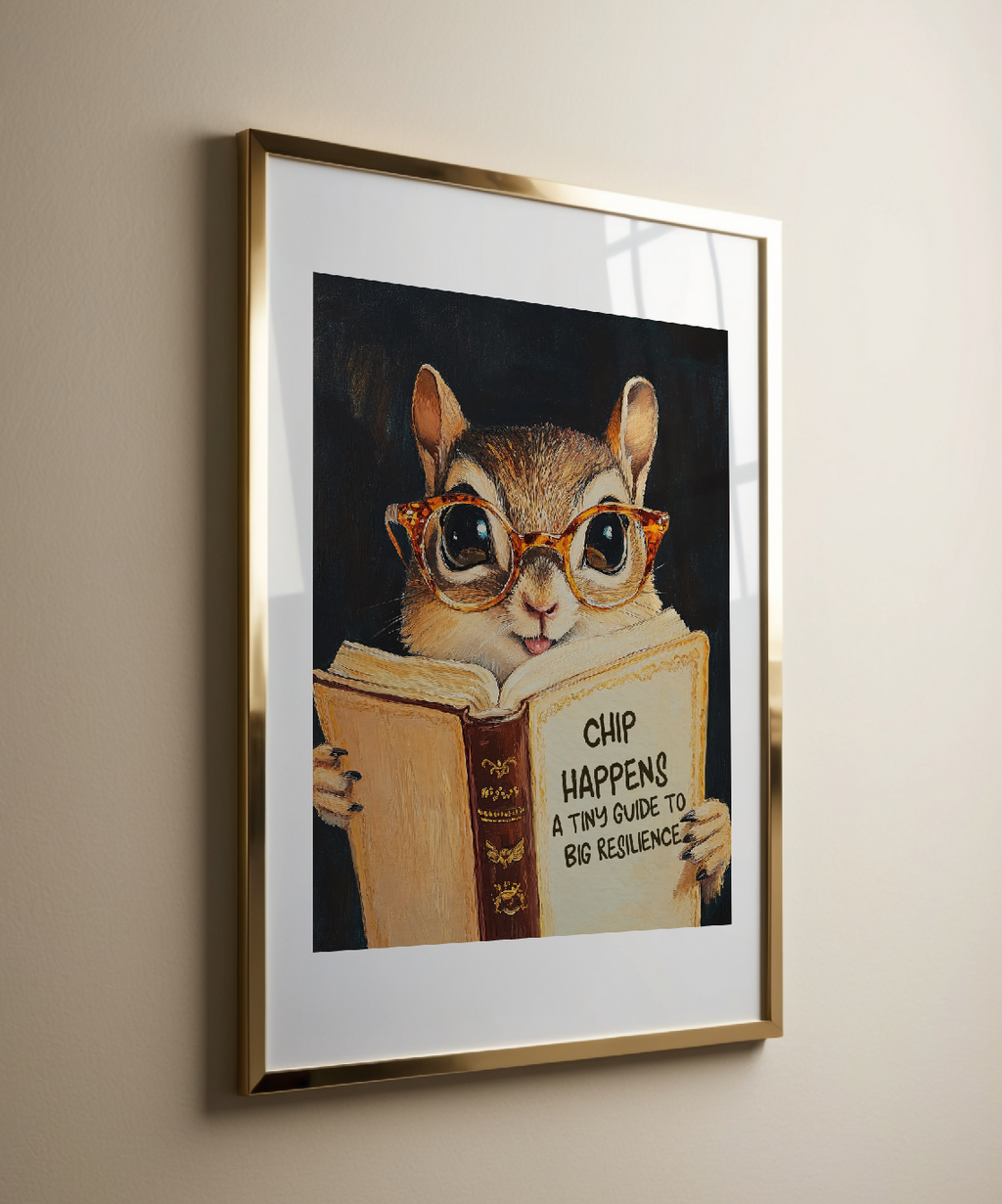 Whimsical Chipmunk Reading Book Art Print – Literary Animal Wall Decor, Cute Chipmunk Illustration, Book Lover Gift, Cozy Reading Nook Art