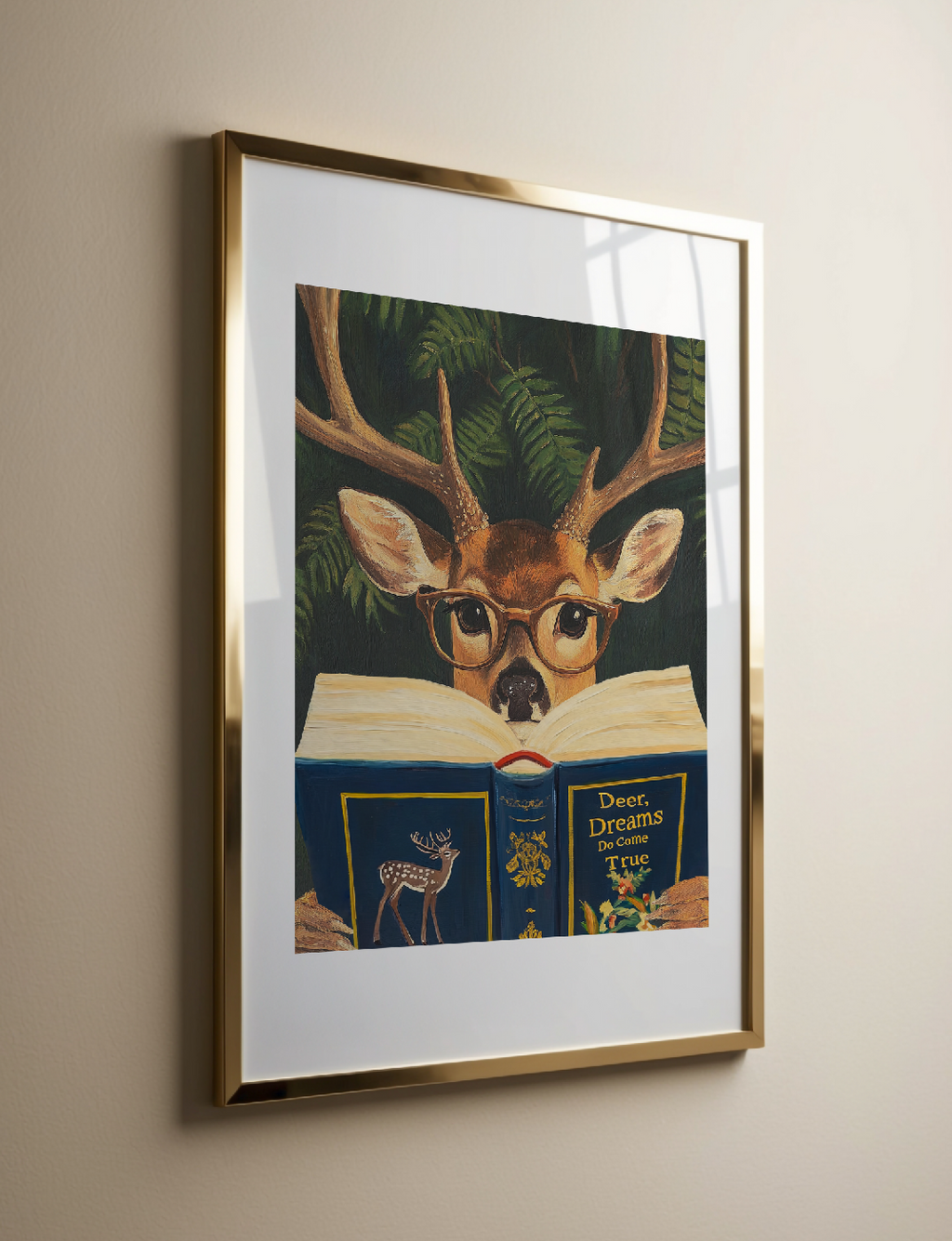 Funny Deer Reading Book Art Print – Motivational Wall Decor, Literary Animal Illustration, Book Lover Gift, Cozy Reading Nook Art