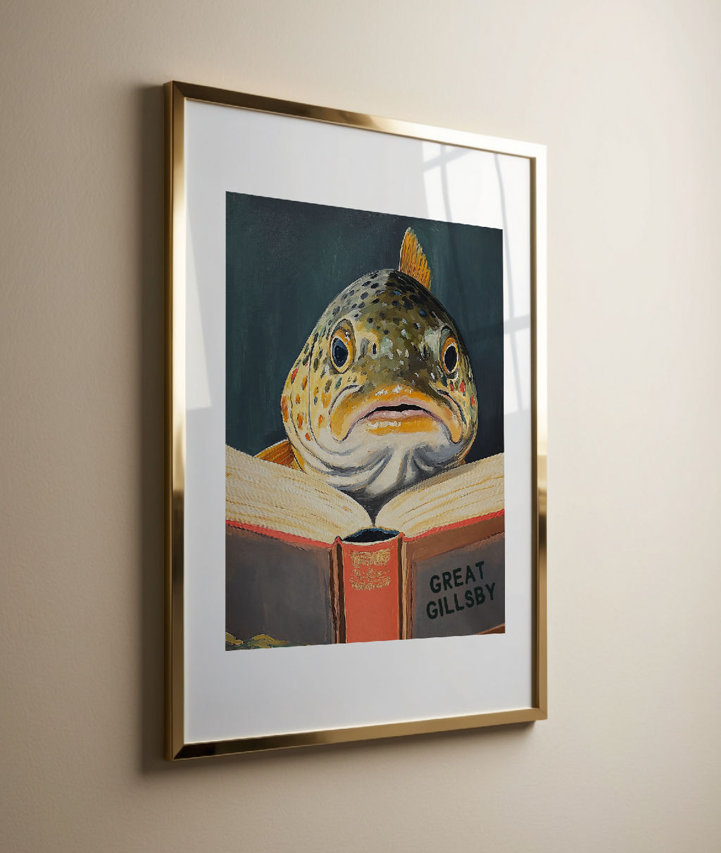 Funny Fish Book Lovers Wall Art – Literary Animal Illustration, Motivational Quote, Bookish Decor, Cute Fish Print, Reading Nook Art