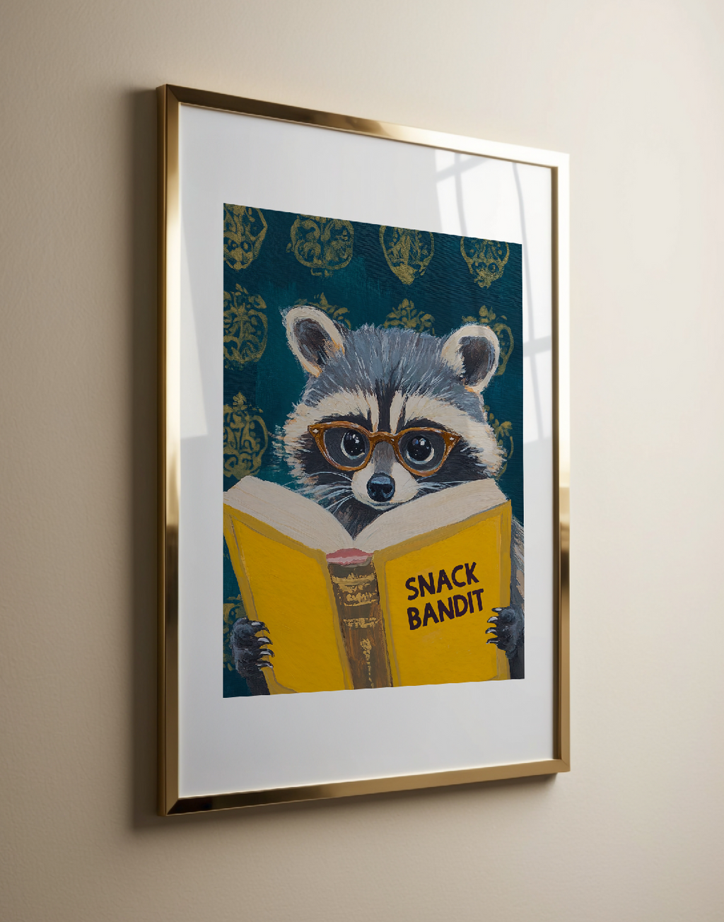 Raccoon Reading Book Art Print – Motivational Wall Decor, Literary Animal Illustration, Funny Raccoon Print, Cozy Reading Nook Art