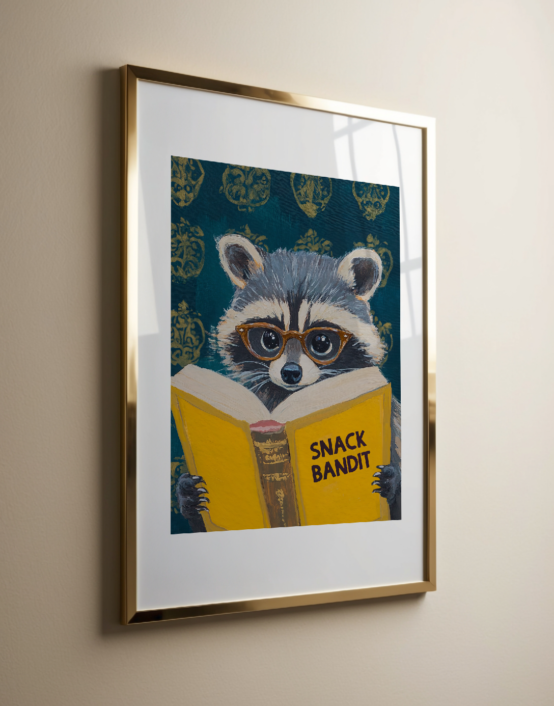 Raccoon Reading Book Art Print – Motivational Wall Decor, Literary Animal Illustration, Funny Raccoon Print, Cozy Reading Nook Art