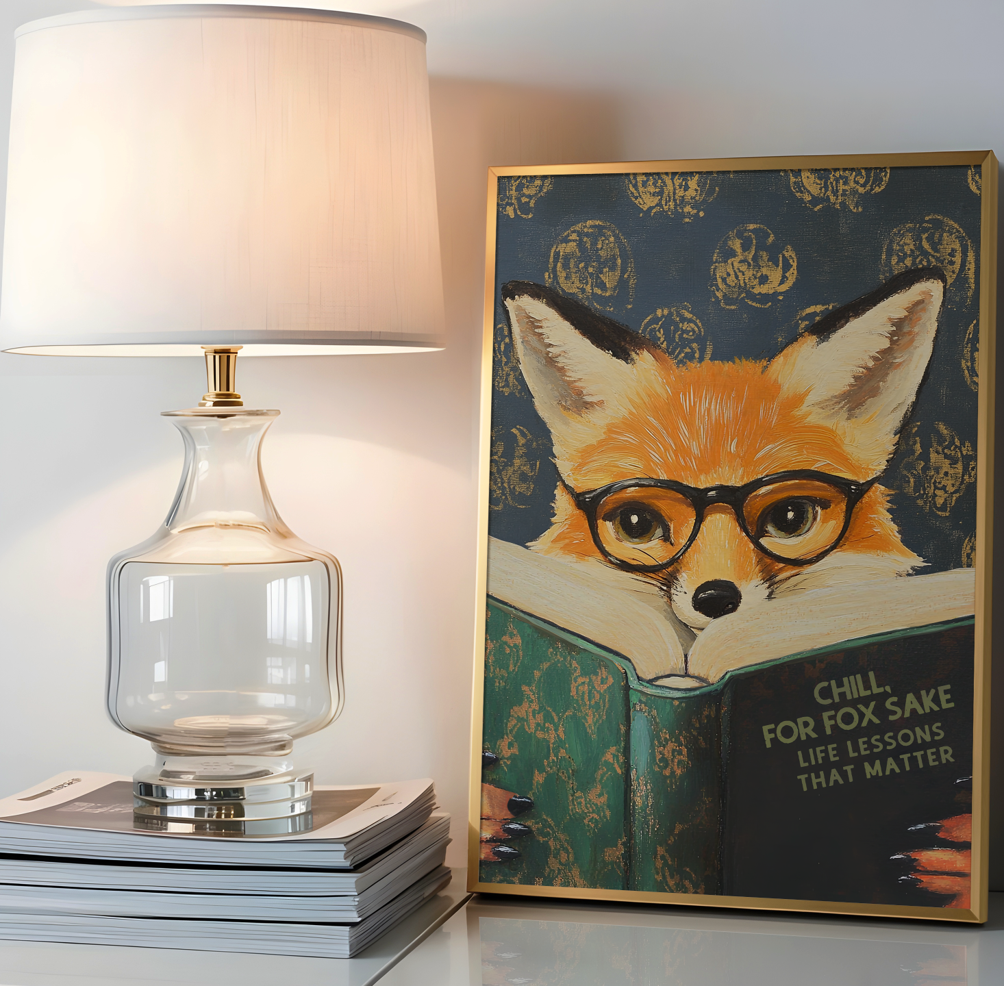 Funny Fox Reading Book Art Print – Literary Animal Wall Decor, Motivational Quote, Book Lover Gift, Cozy Reading Nook Art