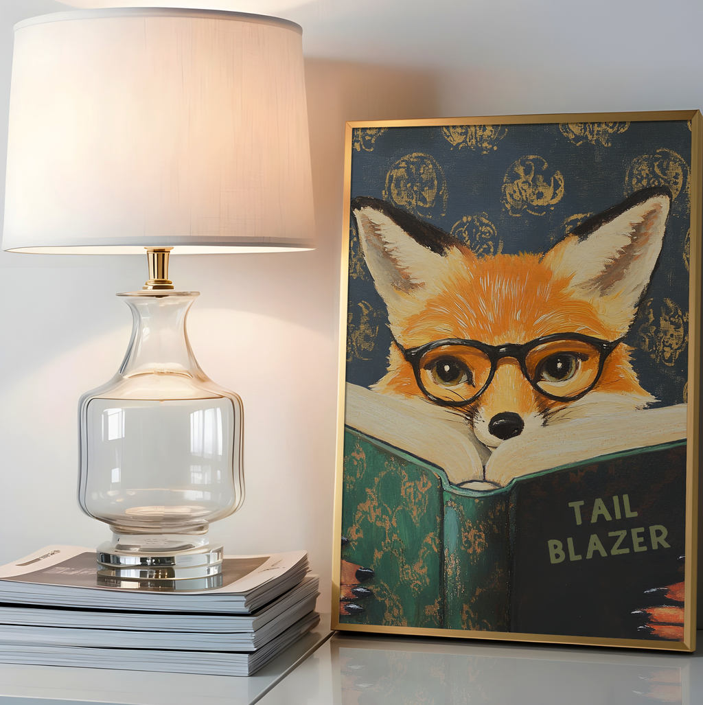 Whimsical Fox Reading Book Art Print - Motivational Literary Wall Decor for Cozy Nooks