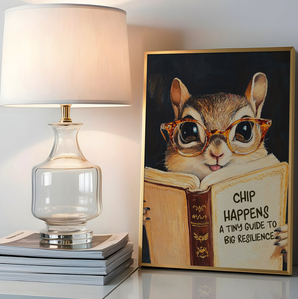 Whimsical Chipmunk Reading Book Art Print – Literary Animal Wall Decor, Cute Chipmunk Illustration, Book Lover Gift, Cozy Reading Nook Art