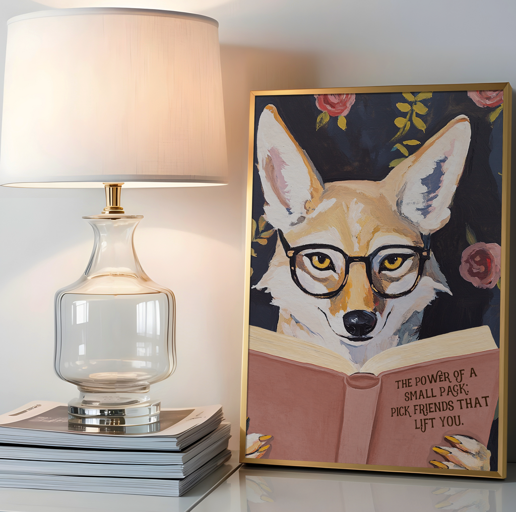 Coyote Reading Book Art Print – Literary Animal Wall Decor, Motivational Quote, Book Lover Gift, Cozy Reading Nook Art