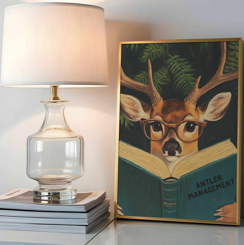 Deer Book Lovers Funny Wall Art Print – Motivational Animal Illustration, Literary Decor, Cute Deer Print, Cozy Reading Nook Art
