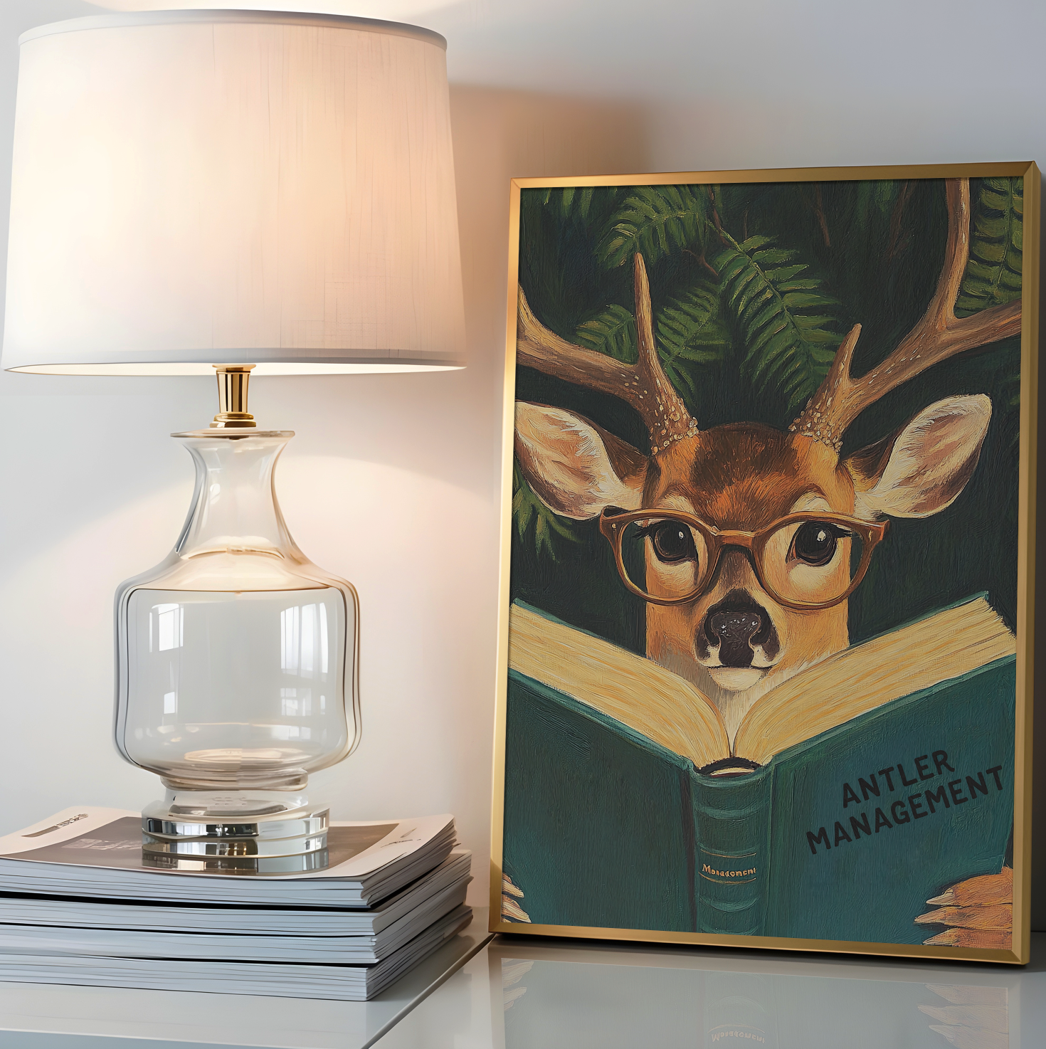 Deer Book Lovers Funny Wall Art Print – Motivational Animal Illustration, Literary Decor, Cute Deer Print, Cozy Reading Nook Art