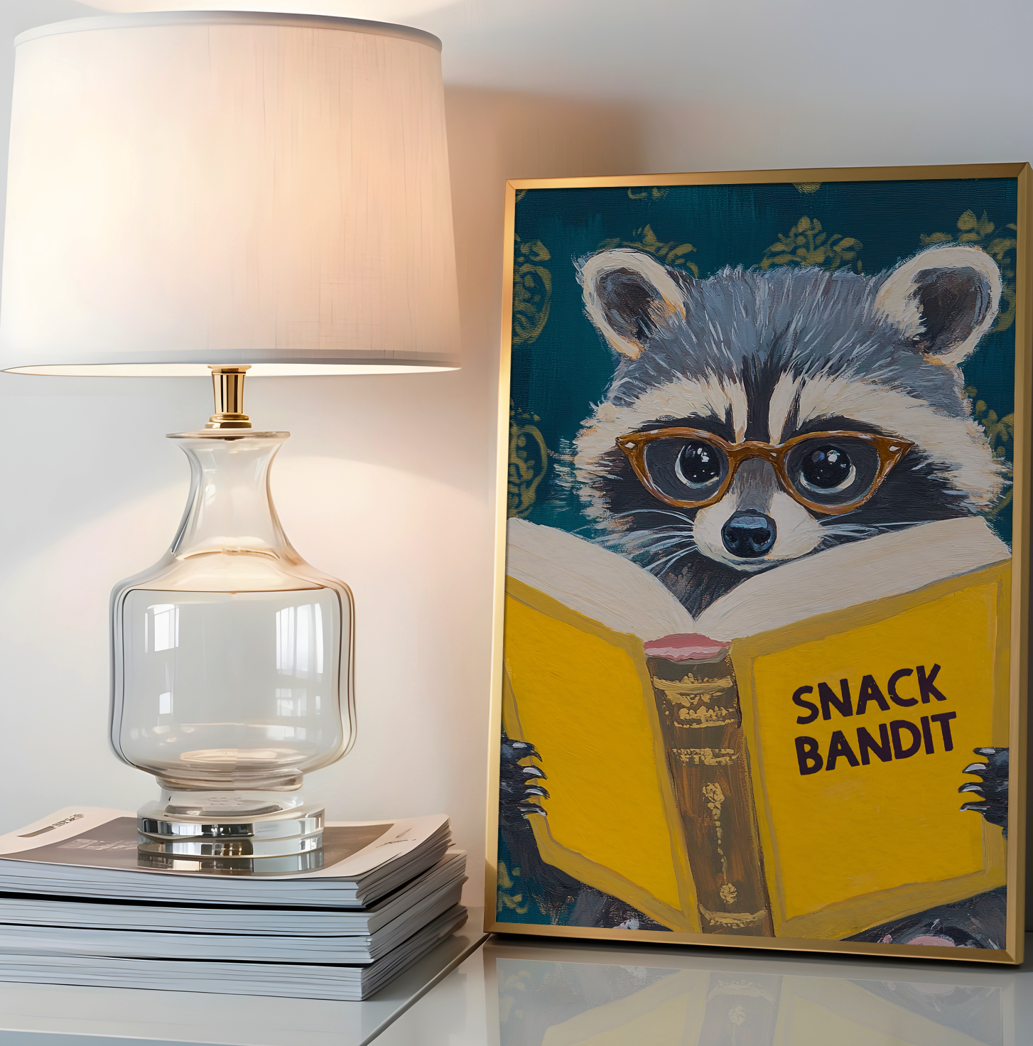 Raccoon Reading Book Art Print – Motivational Wall Decor, Literary Animal Illustration, Funny Raccoon Print, Cozy Reading Nook Art