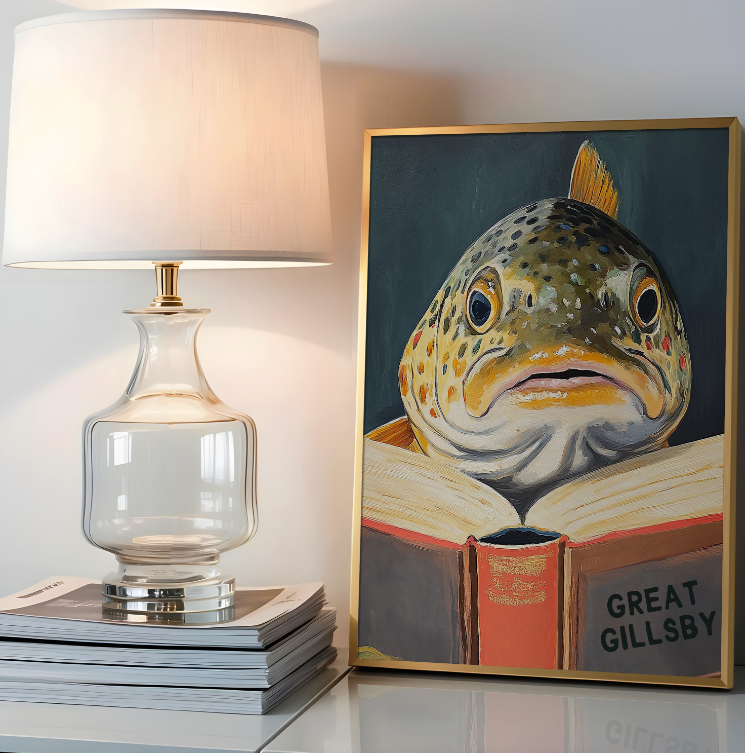 Funny Fish Book Lovers Wall Art – Literary Animal Illustration, Motivational Quote, Bookish Decor, Cute Fish Print, Reading Nook Art