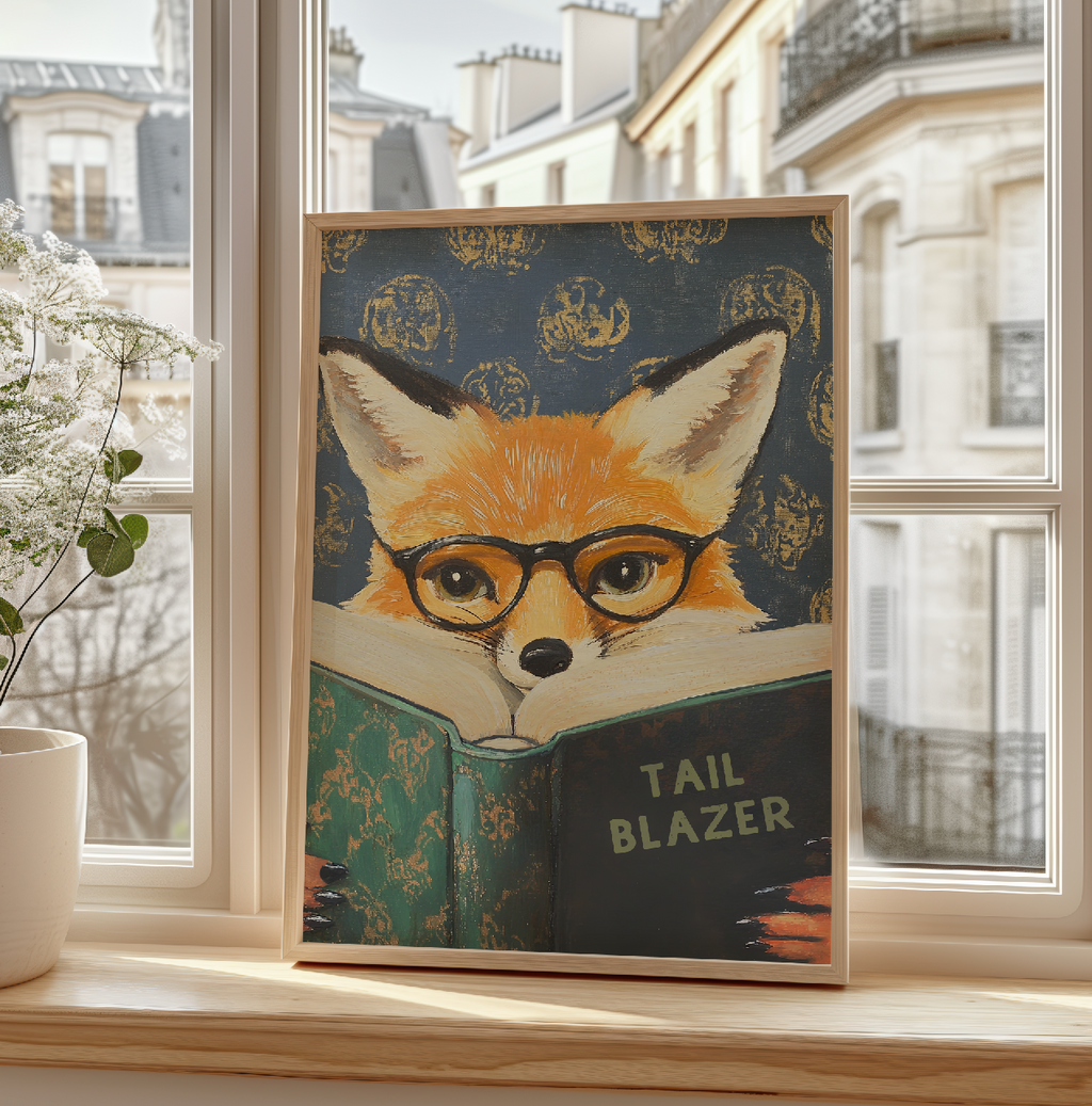 Whimsical Fox Reading Book Art Print - Motivational Literary Wall Decor for Cozy Nooks