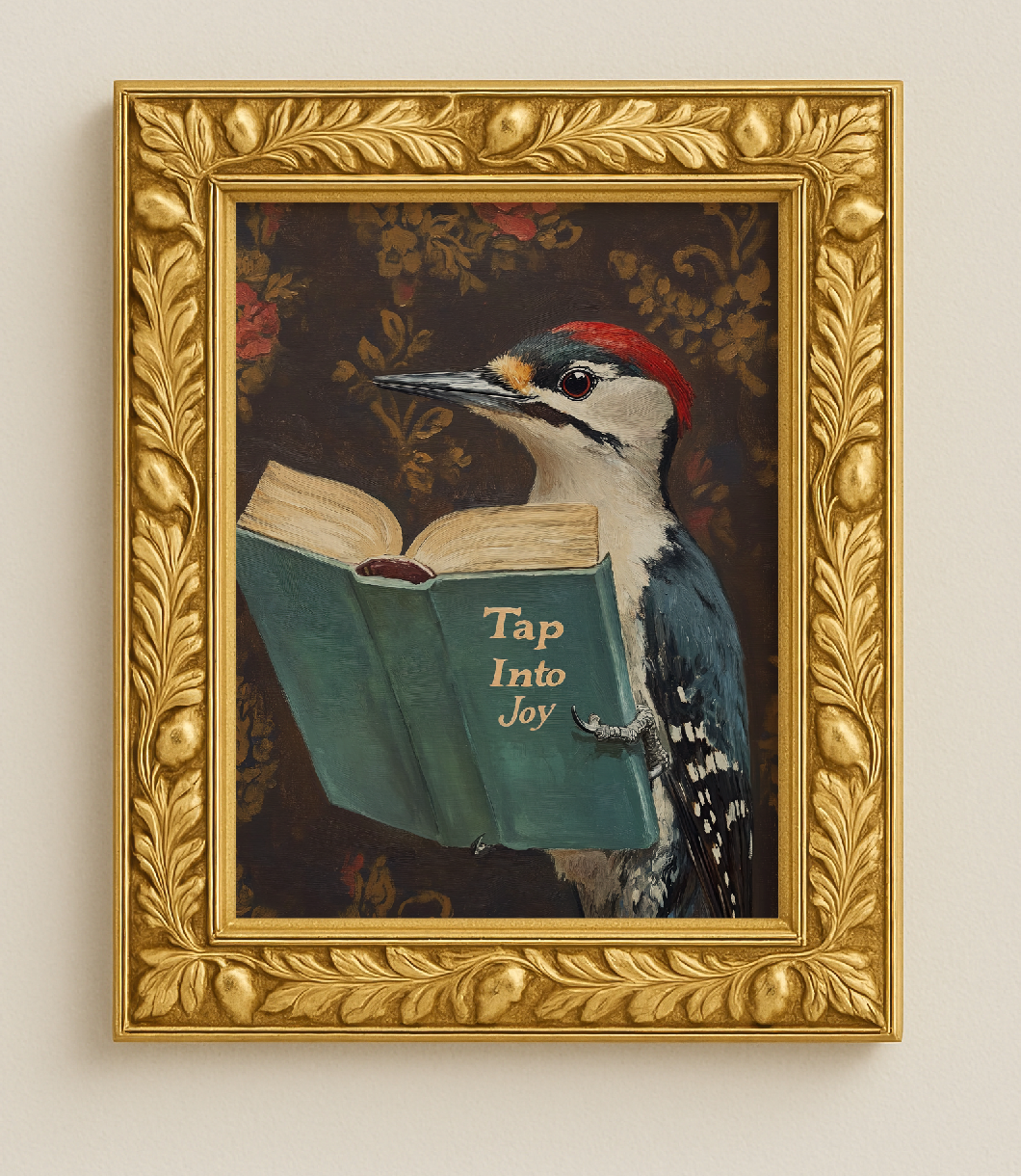 Woodpecker Reading Book Art Print – Motivational Wall Decor, Funny Animal Illustration, Literary Bird Art, Nature Lover Gift