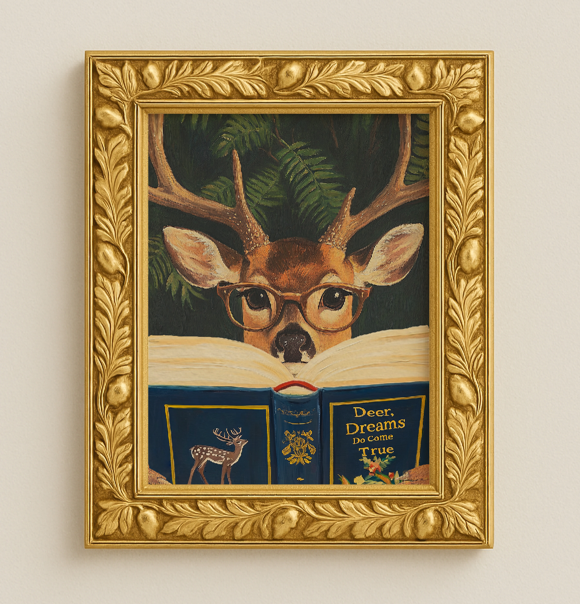 Funny Deer Reading Book Art Print – Motivational Wall Decor, Literary Animal Illustration, Book Lover Gift, Cozy Reading Nook Art