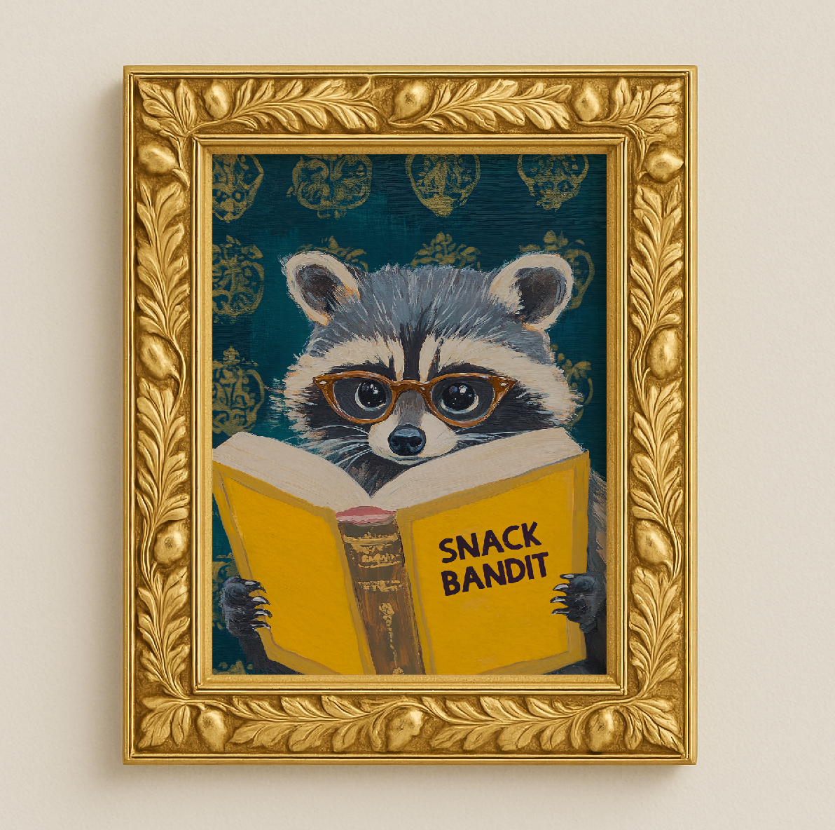 Raccoon Reading Book Art Print – Motivational Wall Decor, Literary Animal Illustration, Funny Raccoon Print, Cozy Reading Nook Art