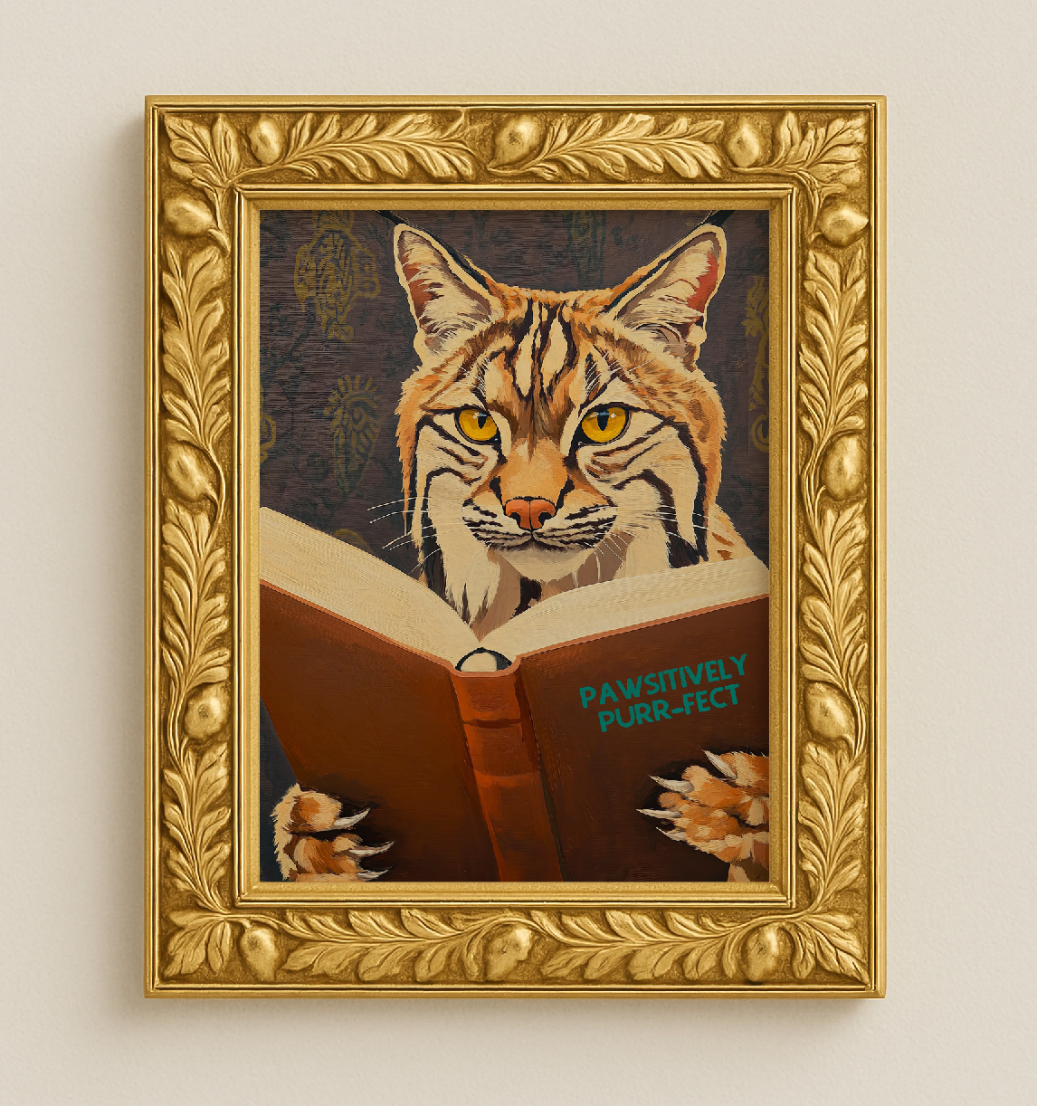 Whimsical Bobcat Reading Book Art Print - Literary Animal Wall Decor for Book Lovers and Cozy Nooks